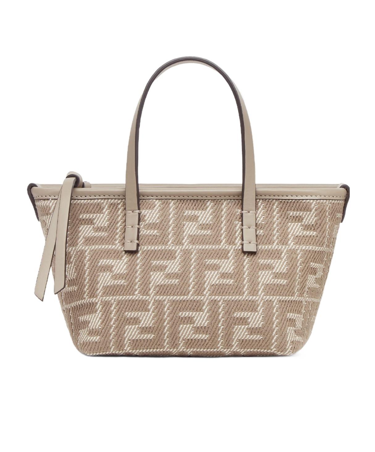 Fendi Roll Mini Ff Jacquard Mini Tote Bag in Natural | Lyst