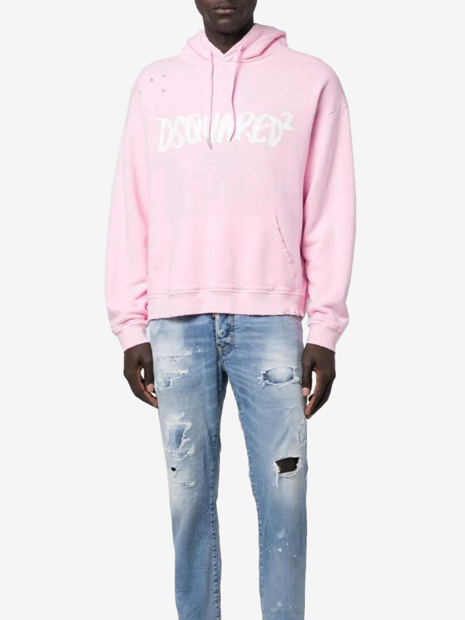 DSquared² Distressed-Finish Cotton Hoodie in Pink for Men | Lyst