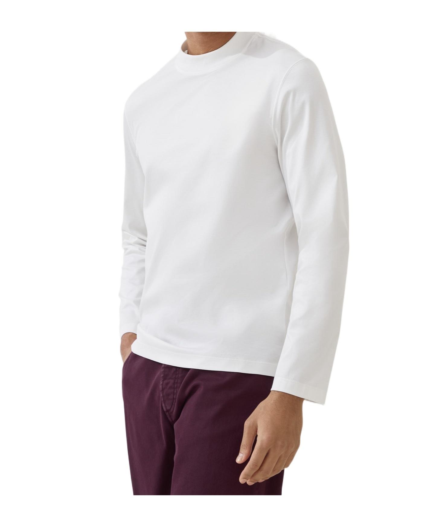 Tシャツ・カットソー Brunello Cucinelli Long-Sleeve White Knit Top With Unique Brunello Cucinelli - White Cotton Monili & Ribbed Long
