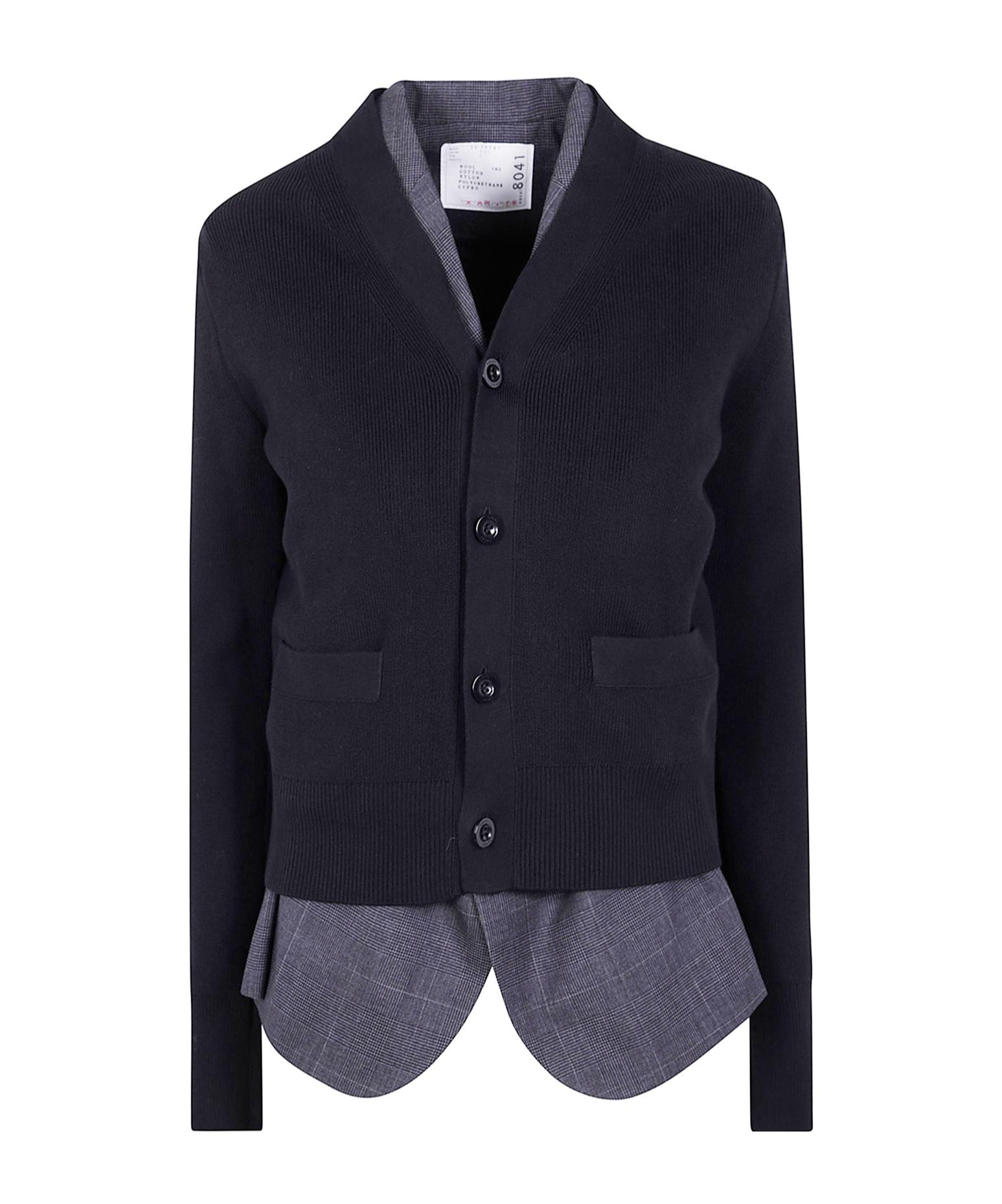 sacai Suiting Knit Cardigan　21AW ドッキング Black Nylon Twill x Knit Cardigan by sacai on Sale