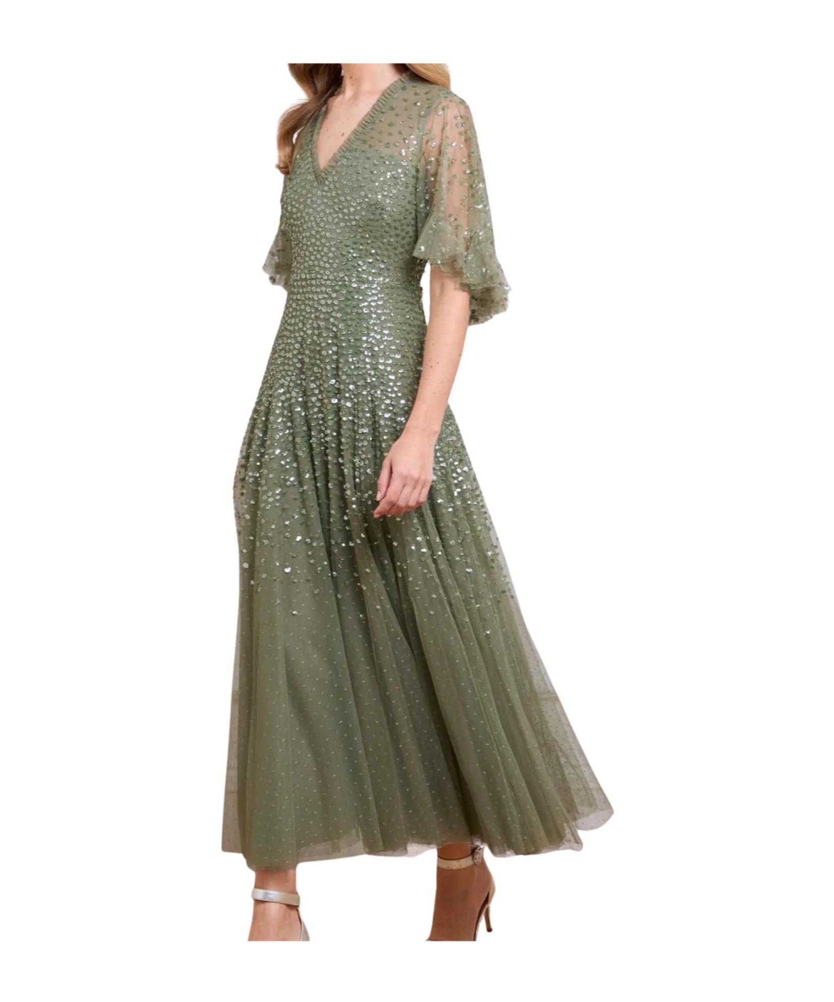 ワンピース NEEDLE & THREAD Tulle long dress with all-over sequins Needle & Thread Tulle Long Dress All-Over Sequins SIZE: 10