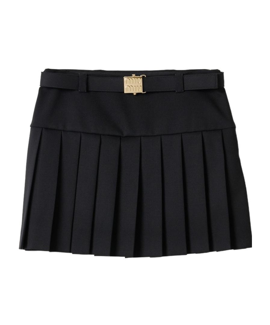 Miu Miu Belted Pleated Mini Skirt in Black | Lyst