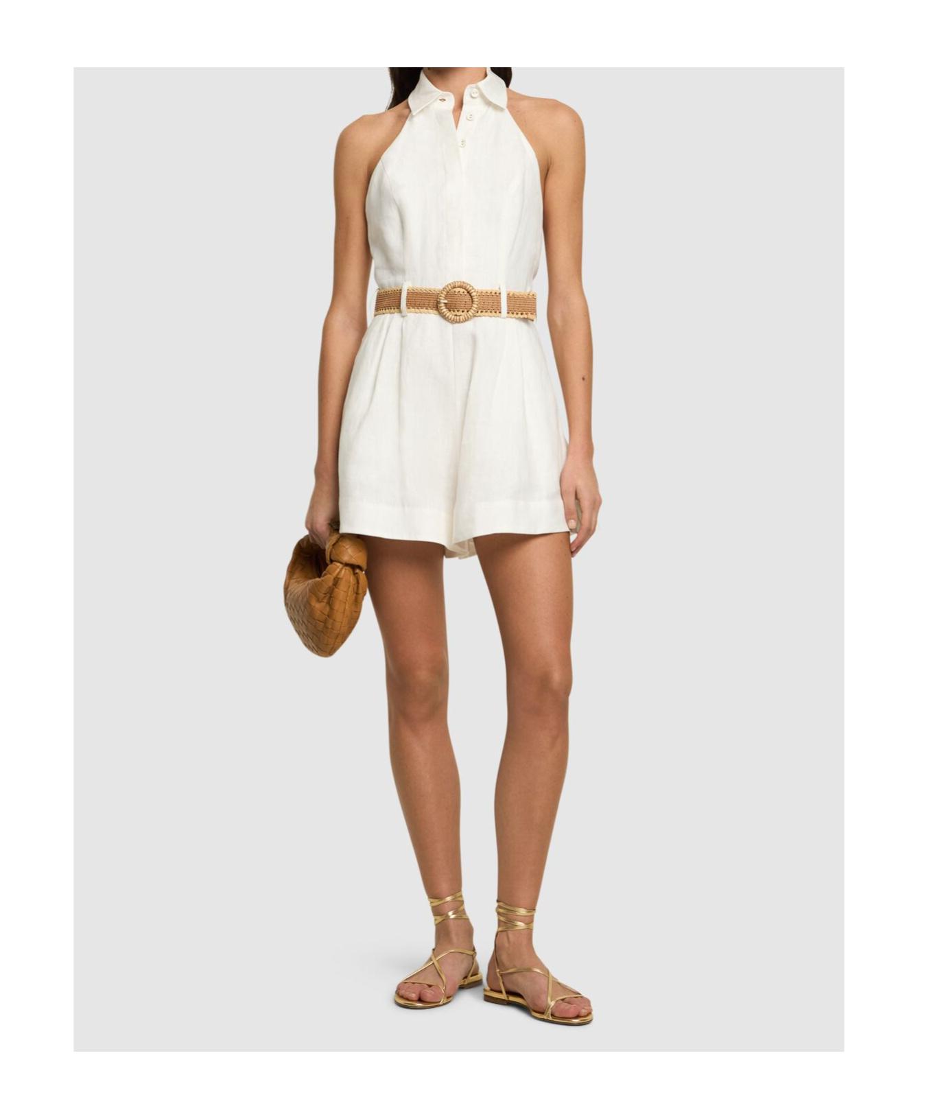 Zimmermann Linen Belted Acacia Playsuit in White | Lyst