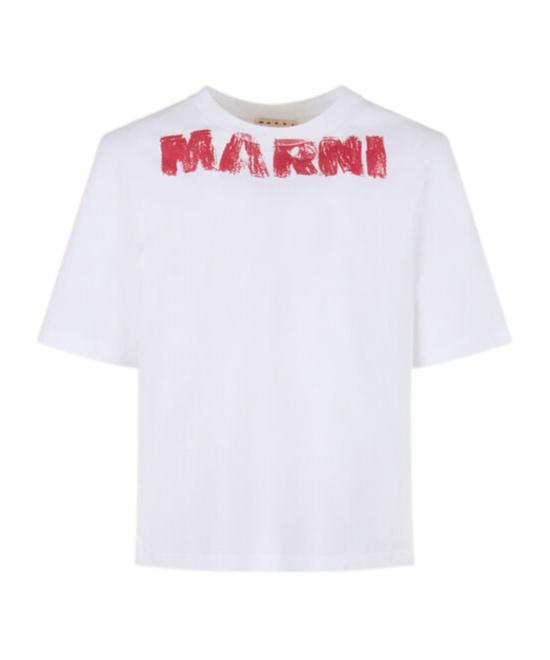 VIPSALE★【MARNI】ホワイト Tシャツ Marni Monolith プリント White cotton T-shirt with Marni Monolith print | Marni