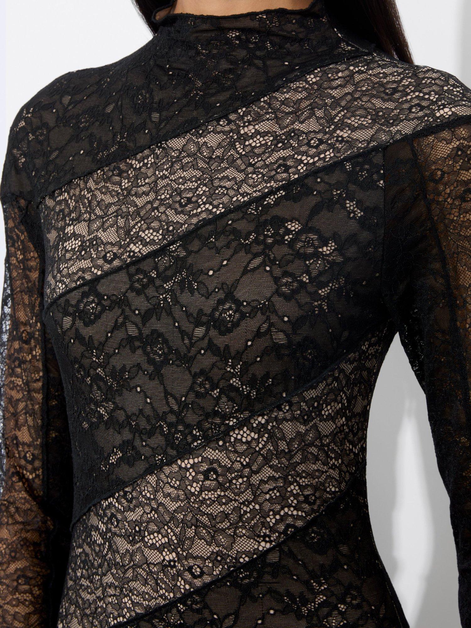 Alice + Olivia Delora Lace Paneled Dress in Black | Lyst