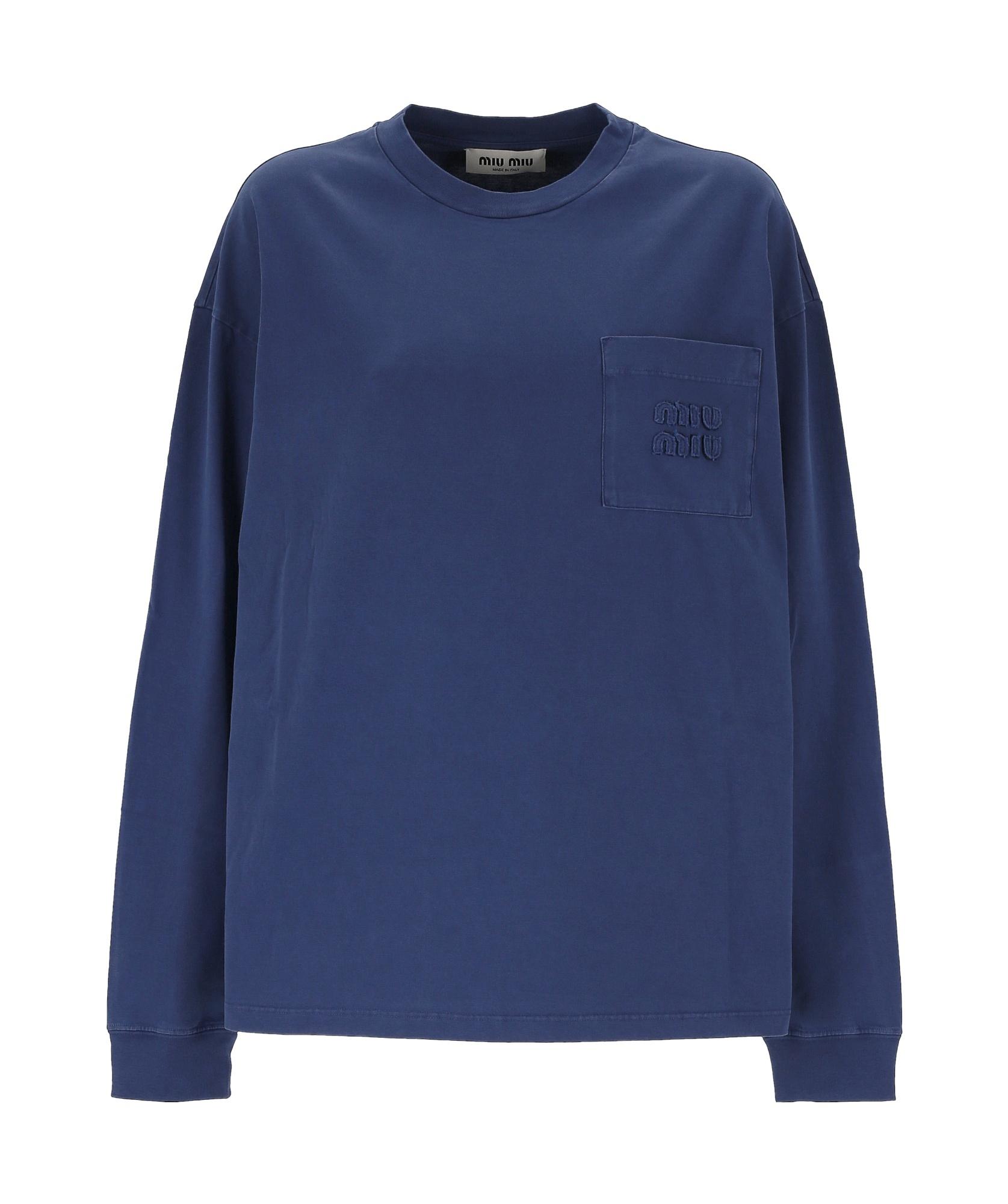 Miu Miu Long-sleeve T-shirt 関税込 Tシャツ Miu Miu Long-Sleeve Garment-Dyed Jersey T-Shirt in Blue | Lyst