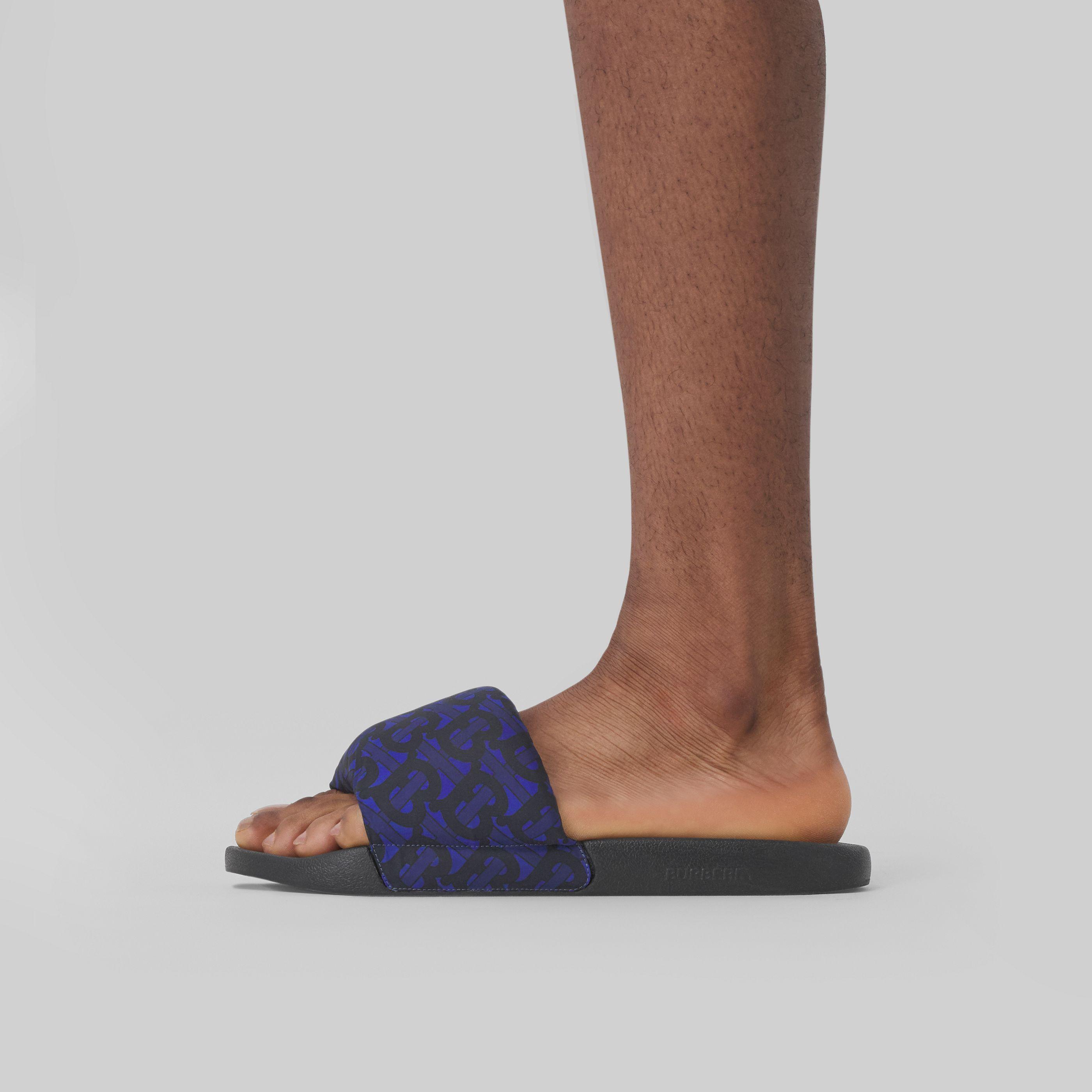 Burberry TB Monogram Blue Slides Men’s Sandal Burberry - Blue Leather TB Monogram Logo Melroy Slides – eluXive main image 2