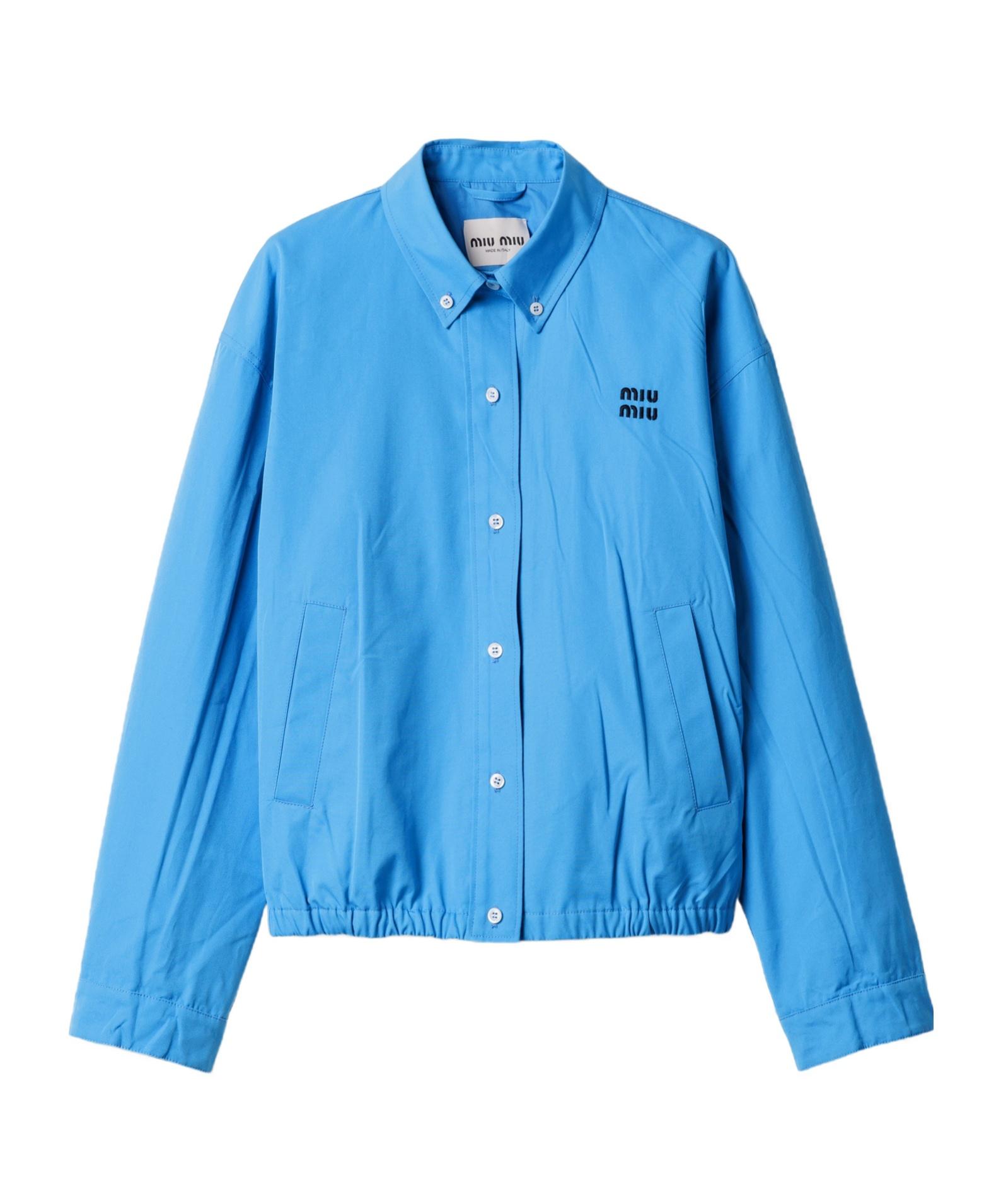 Miu Miu Logo-Embroidered Shirt Jacket in Blue | Lyst