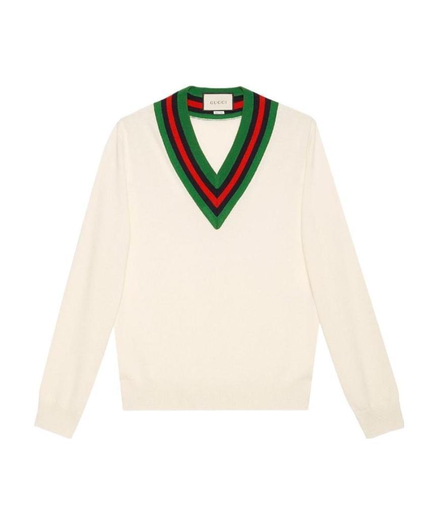 Gucci V-Neck Knit Jumper in White for Men | Lyst