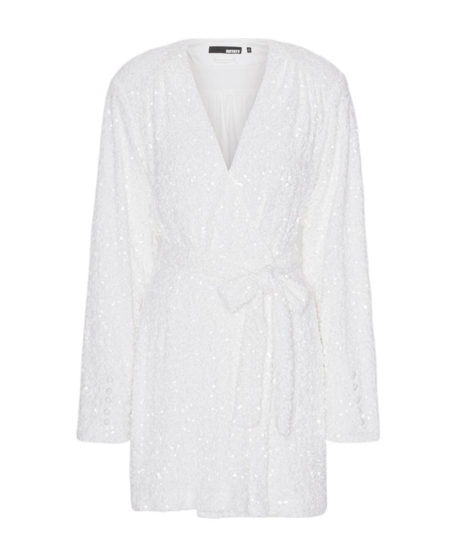 white glitter wrap dress Tinsley Bridal White Sequined Wrap Dress with Tie Waist X-SMALL/SMALL