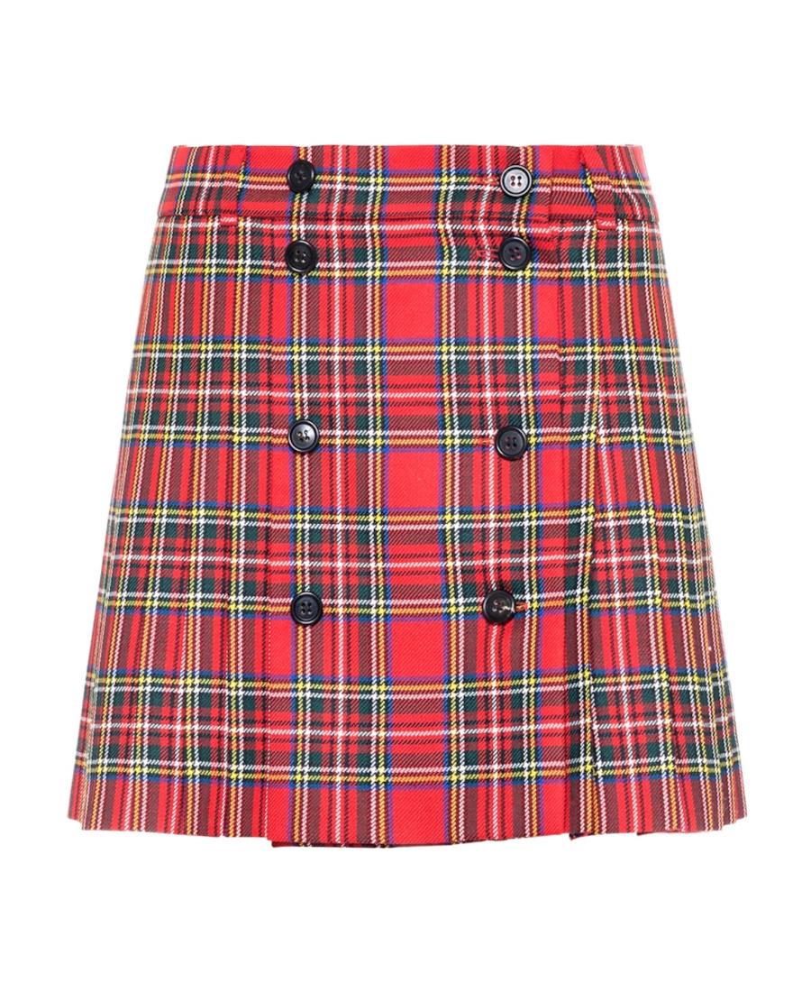 Miu Miu Check Pattern Button-Detailed Skirt in Red | Lyst