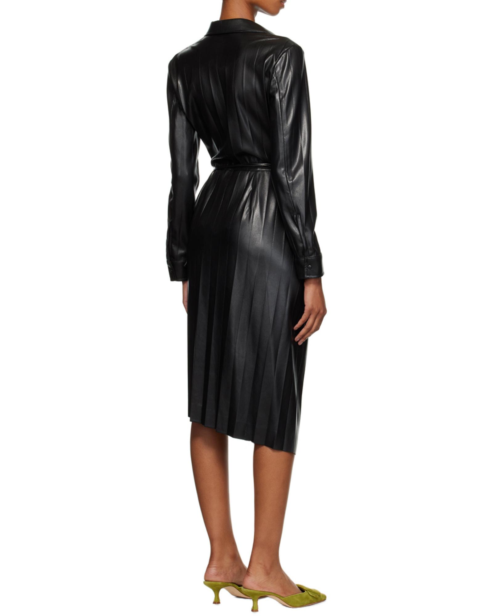 MSGM Faux-Leather Pleated Dress in Black | Lyst UK