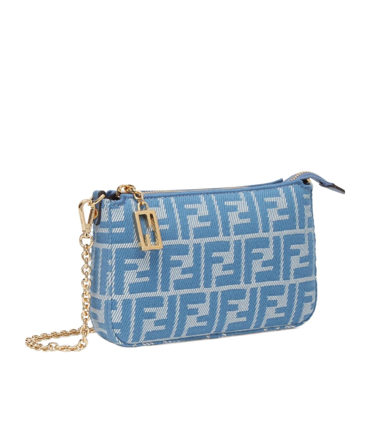 【関税＆送料込み】Fendi Leather And Denim-Effect Ff Jacqua Fendi Denim-effect Ff Jacquard Roll Mini Bag – Modecraze Inc.