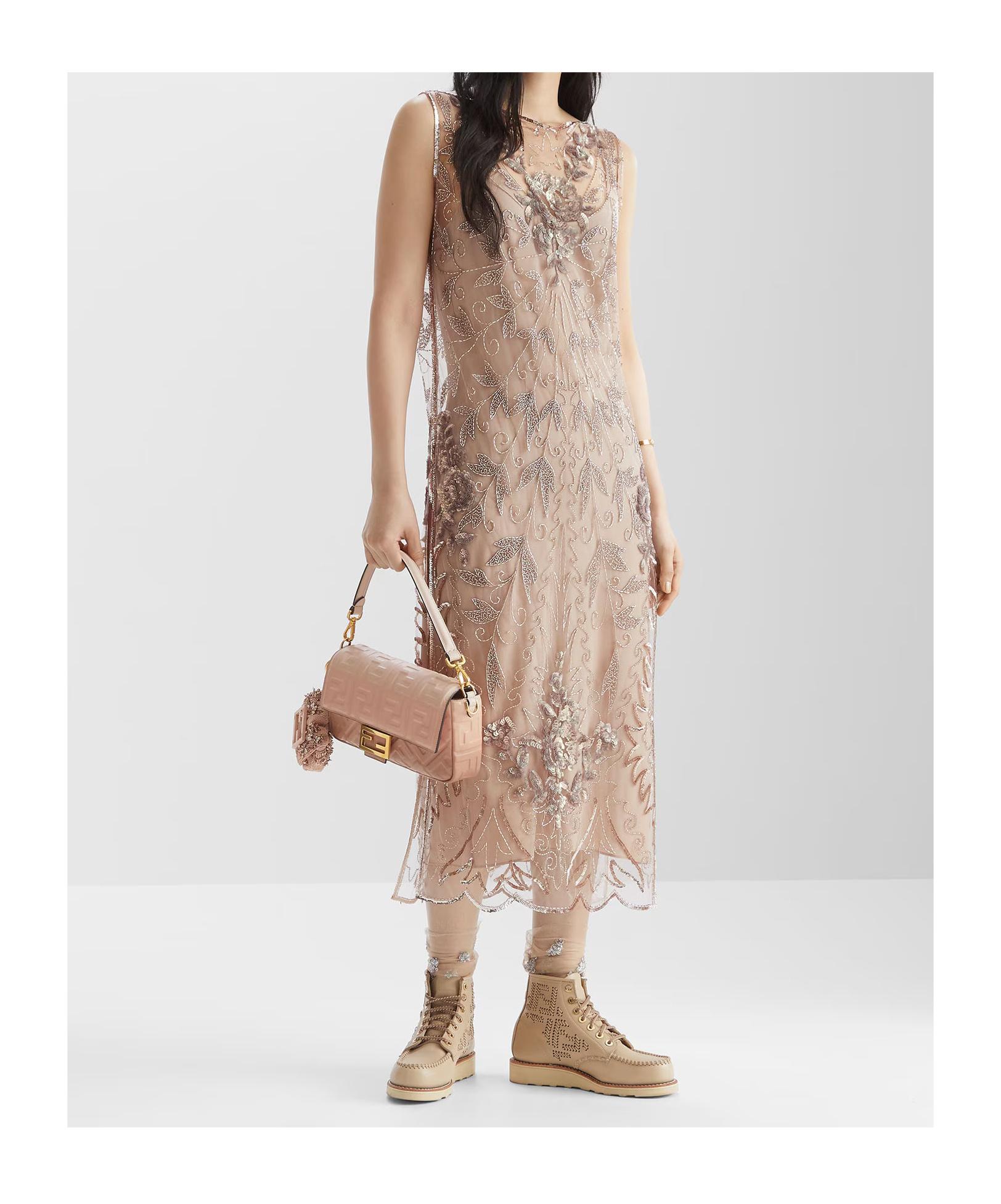 Fendi Dress Embroidered Tulle Dress in Natural | Lyst
