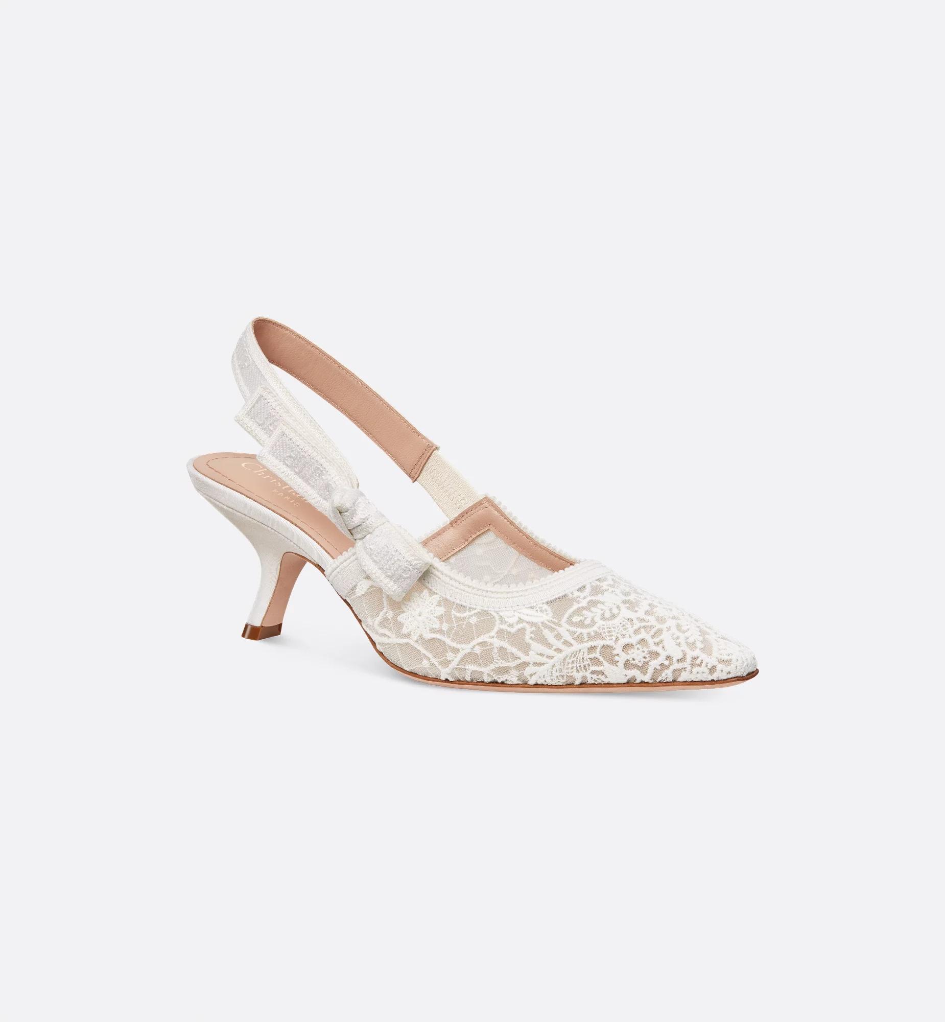 Dior Lace Slingback Pumps in White | Lyst