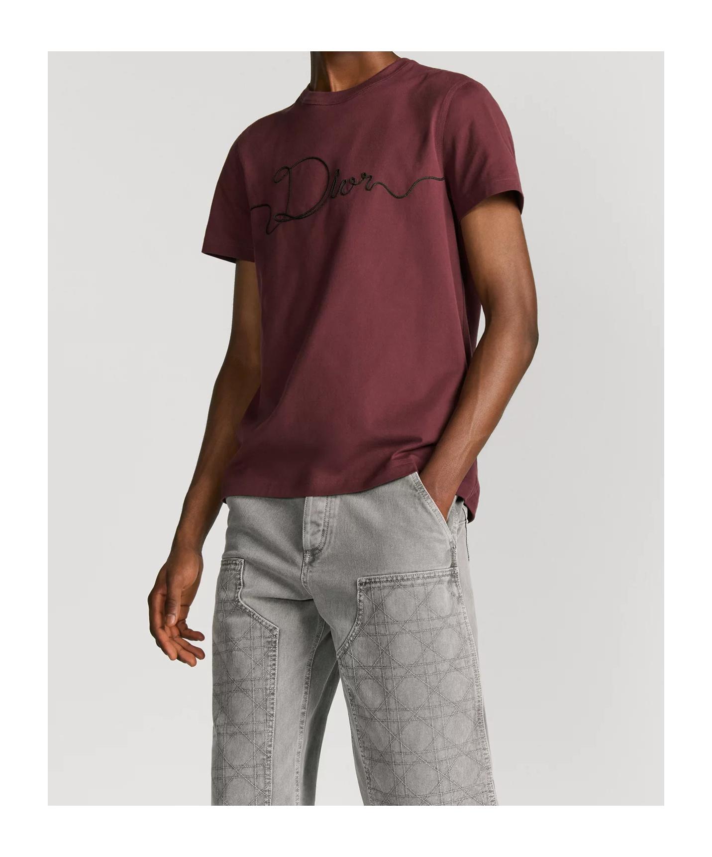 Dior Homme Ribbon Logo Detailed Crewneck T-Shirt in Red for Men | Lyst