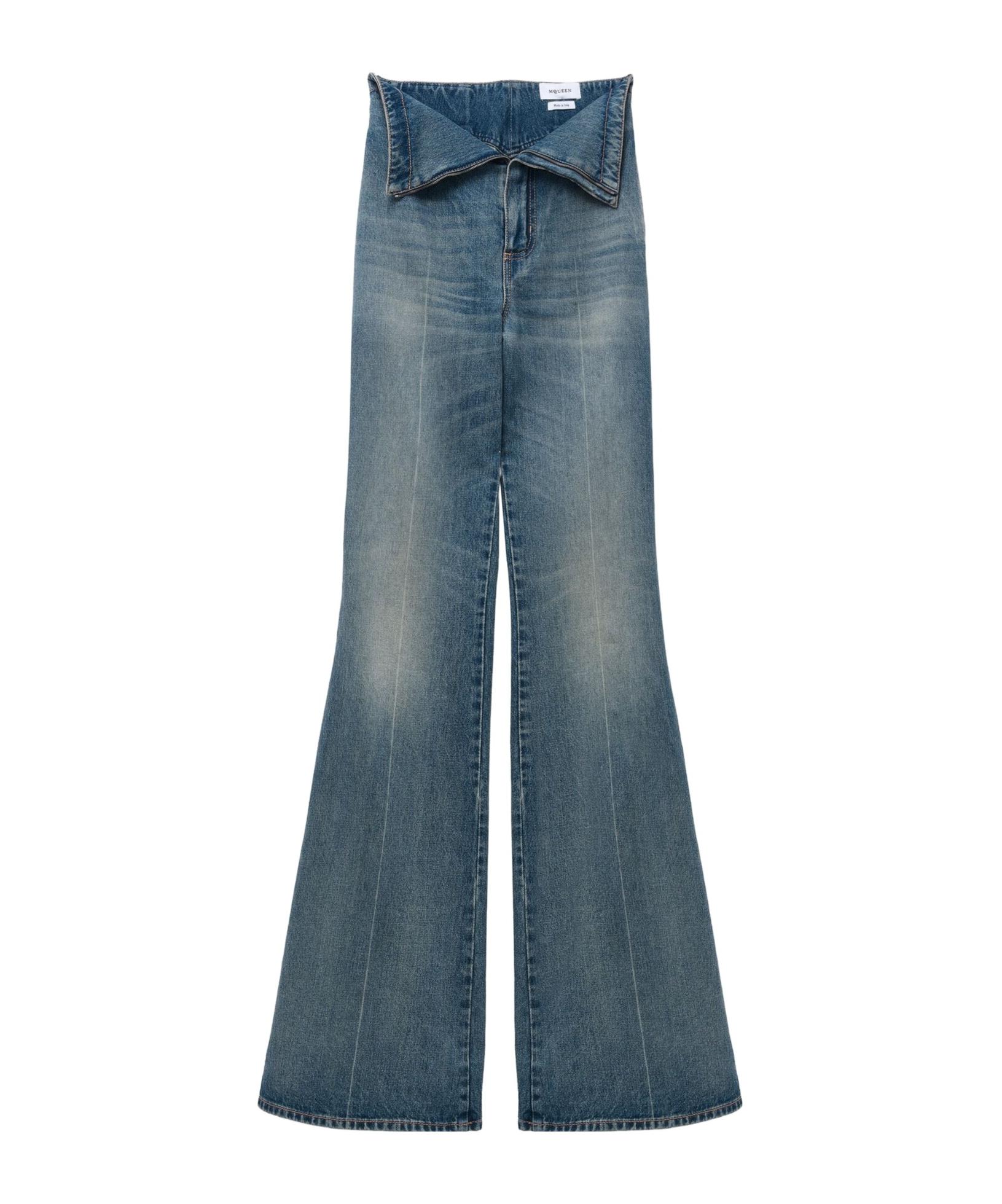 McQueen Fold Over Waist Jeans in Blue | Lyst