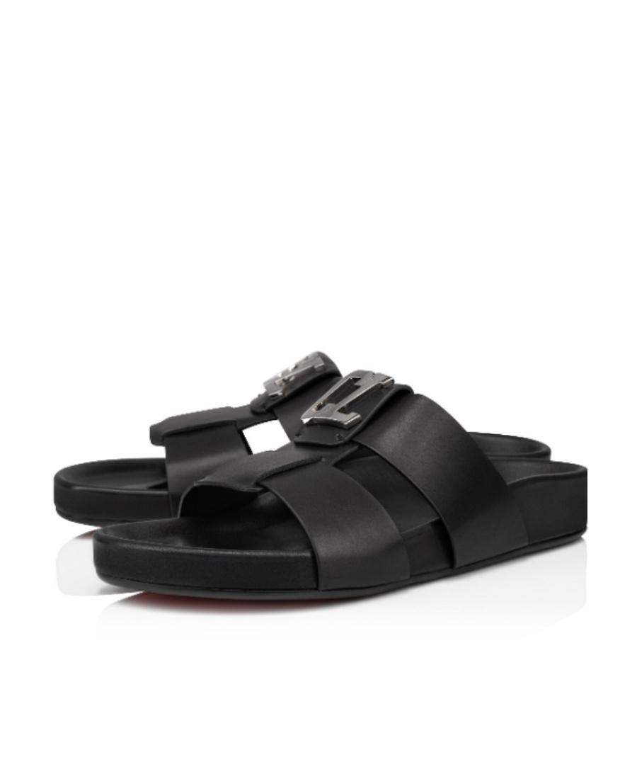 Christian Louboutin Dhabubizz Logo Plaque Sandals in Black Christian Louboutin Dhabubizz Logo Plaque Sandals in Black