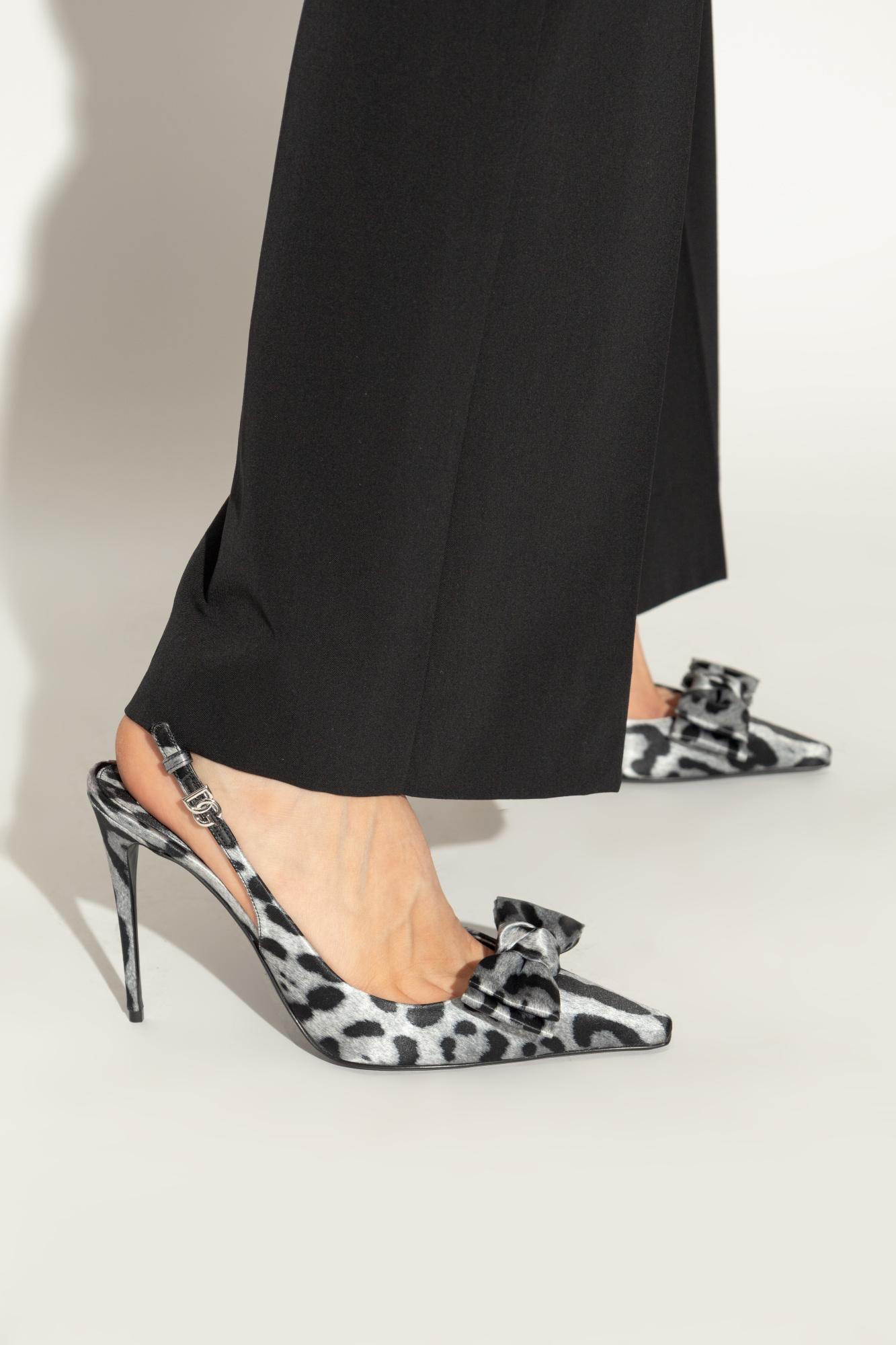 Dolce Gabbana Leopard Printed Satin Slingback Pumps in Metallic