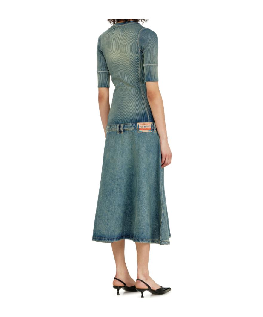 DIESEL Ribbed-Knit Panelled Midi Dress in Blue | Lyst UK