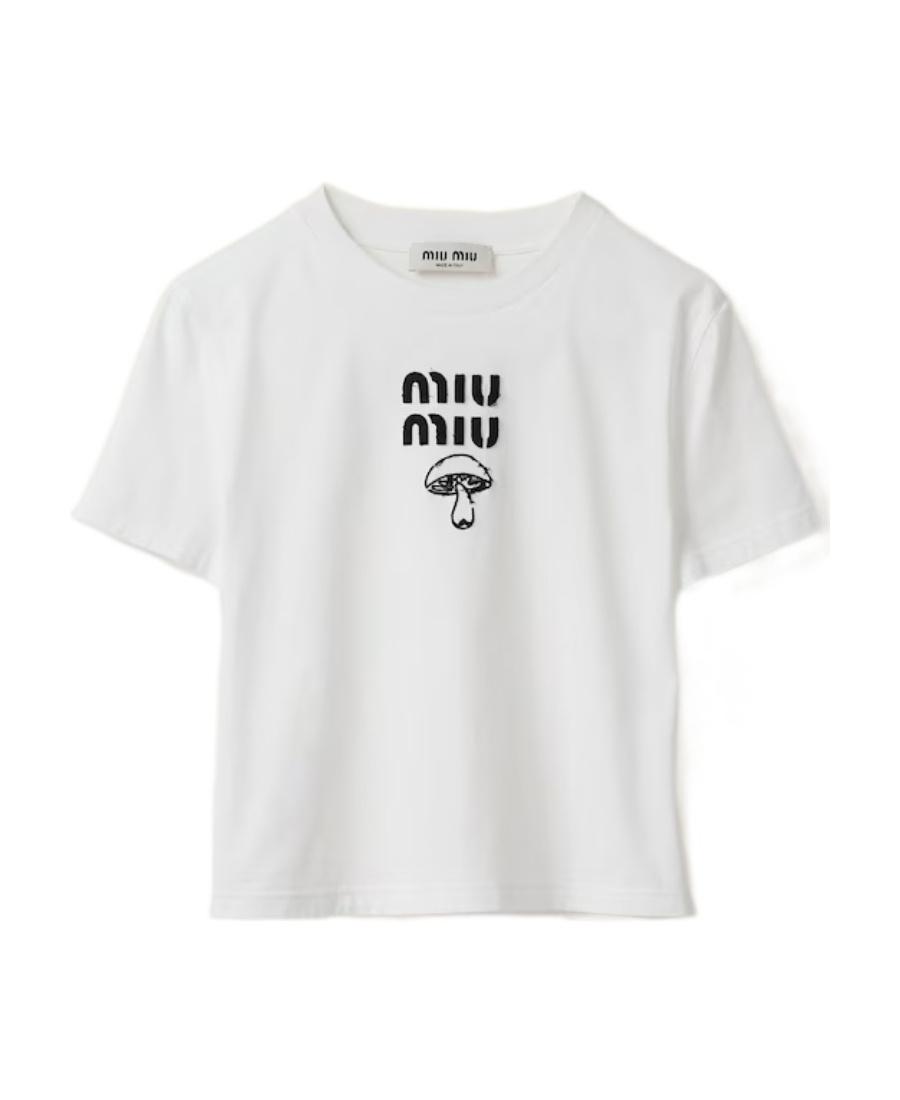 MIU MIU パール　Tシャツ Miu Miu New Handcrafted Beaded Logo T-shirt