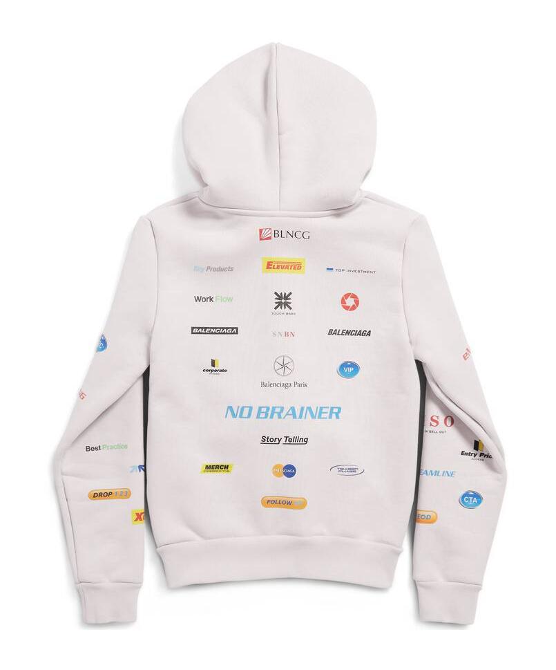 Balenciaga Business English Zip-Up Hoodie in White for Men