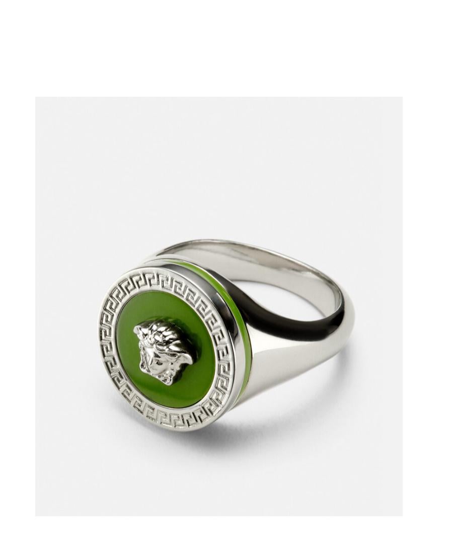 Medusa Enamel Signet Ring Versace Enamel Medusa Ring In Green For