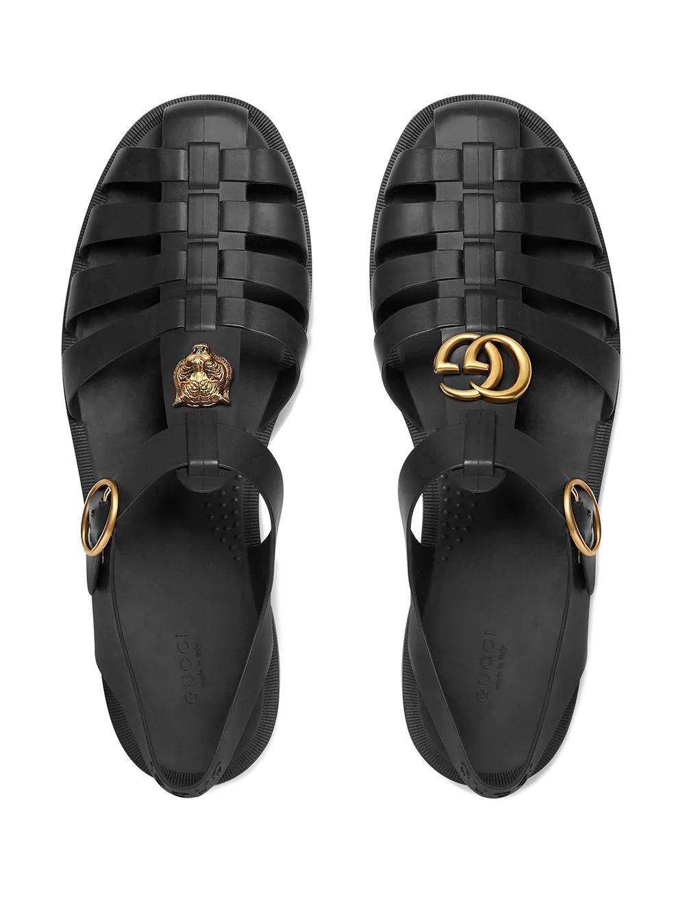 Gucci Gg Logo Plaque Buckle Straps Sandals in Black for Men | Lyst