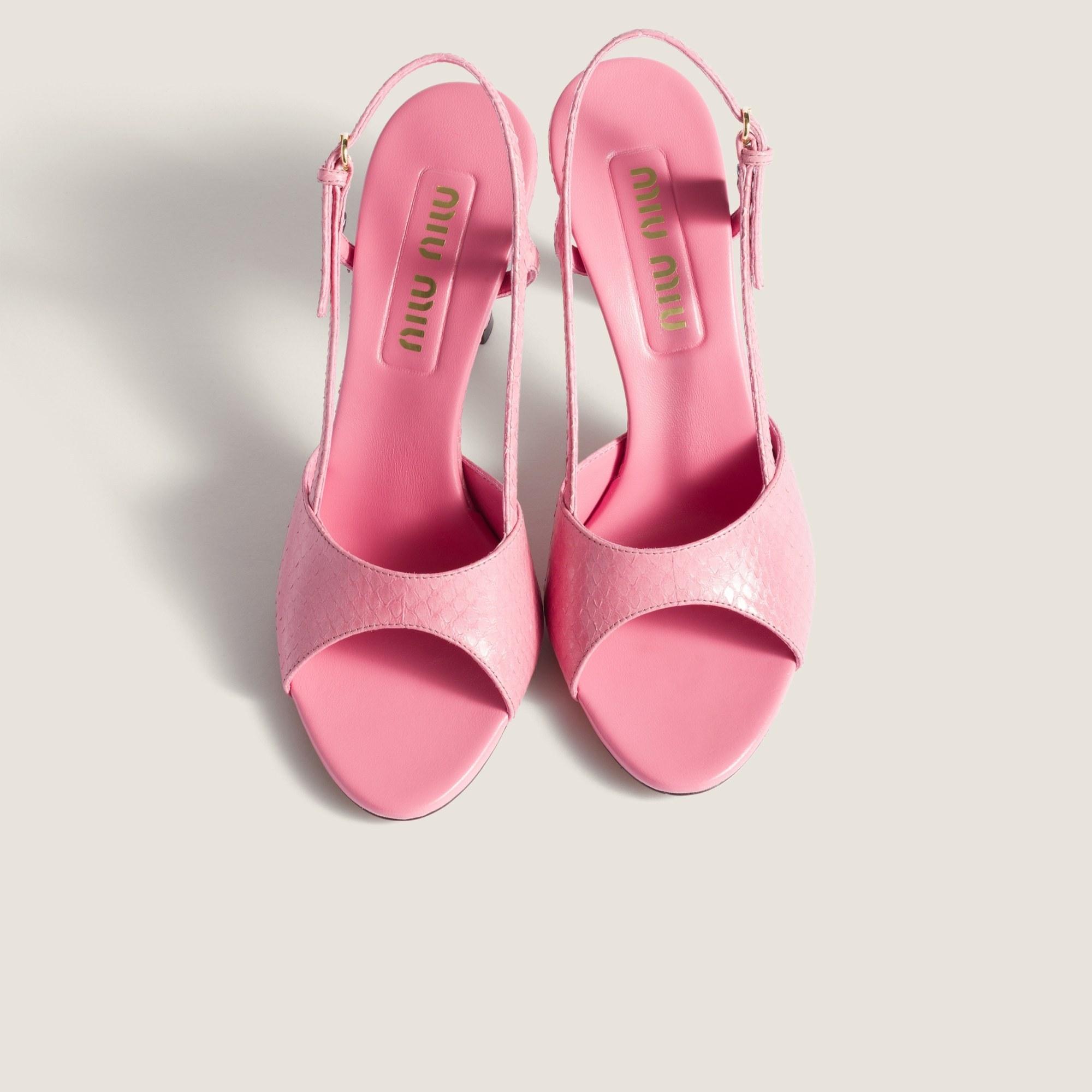 Miu Miu Embossed Slingback Sandals in Pink | Lyst