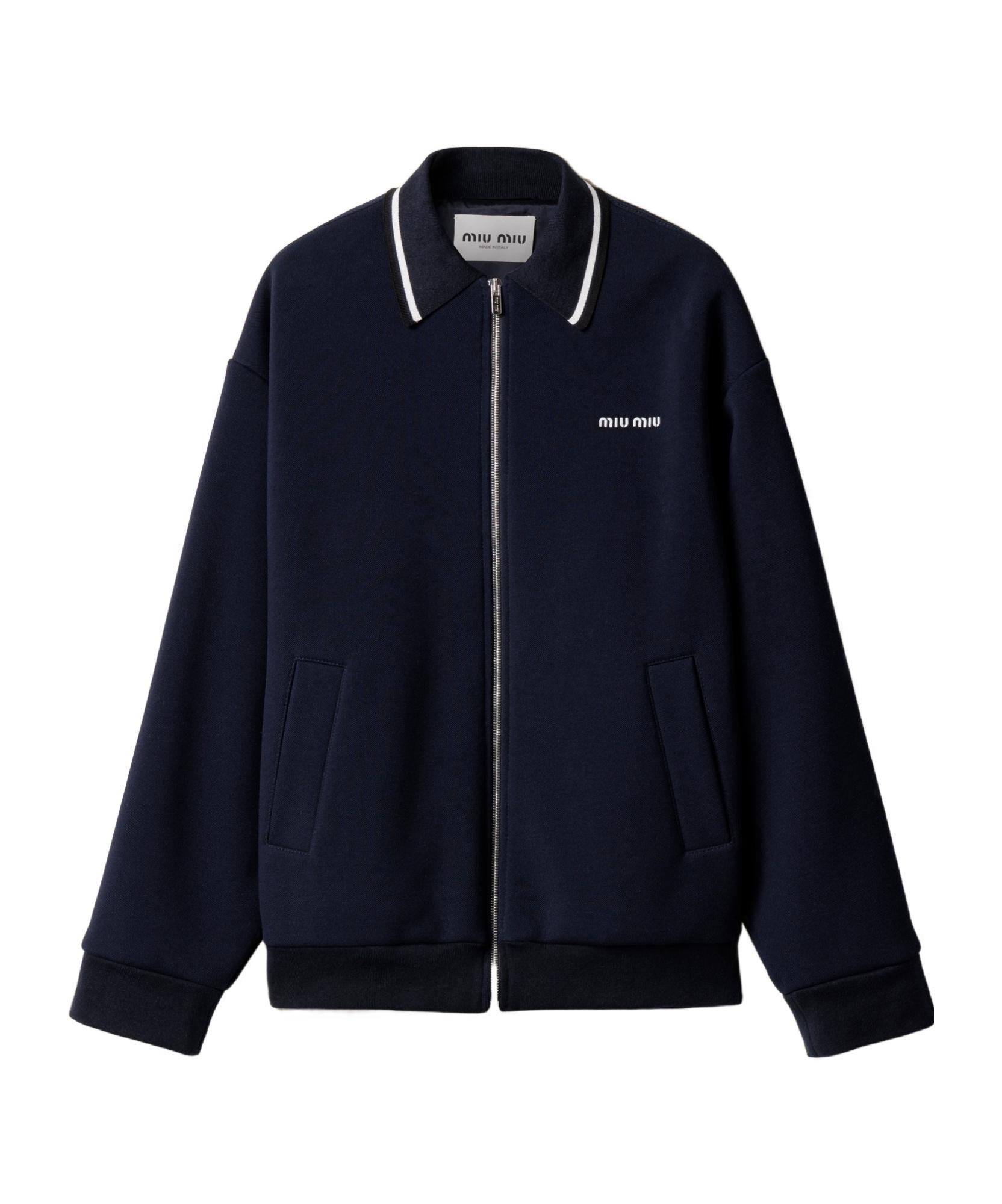 Miu Miu Logo-Embroidered Zipped Jacket in Blue | Lyst