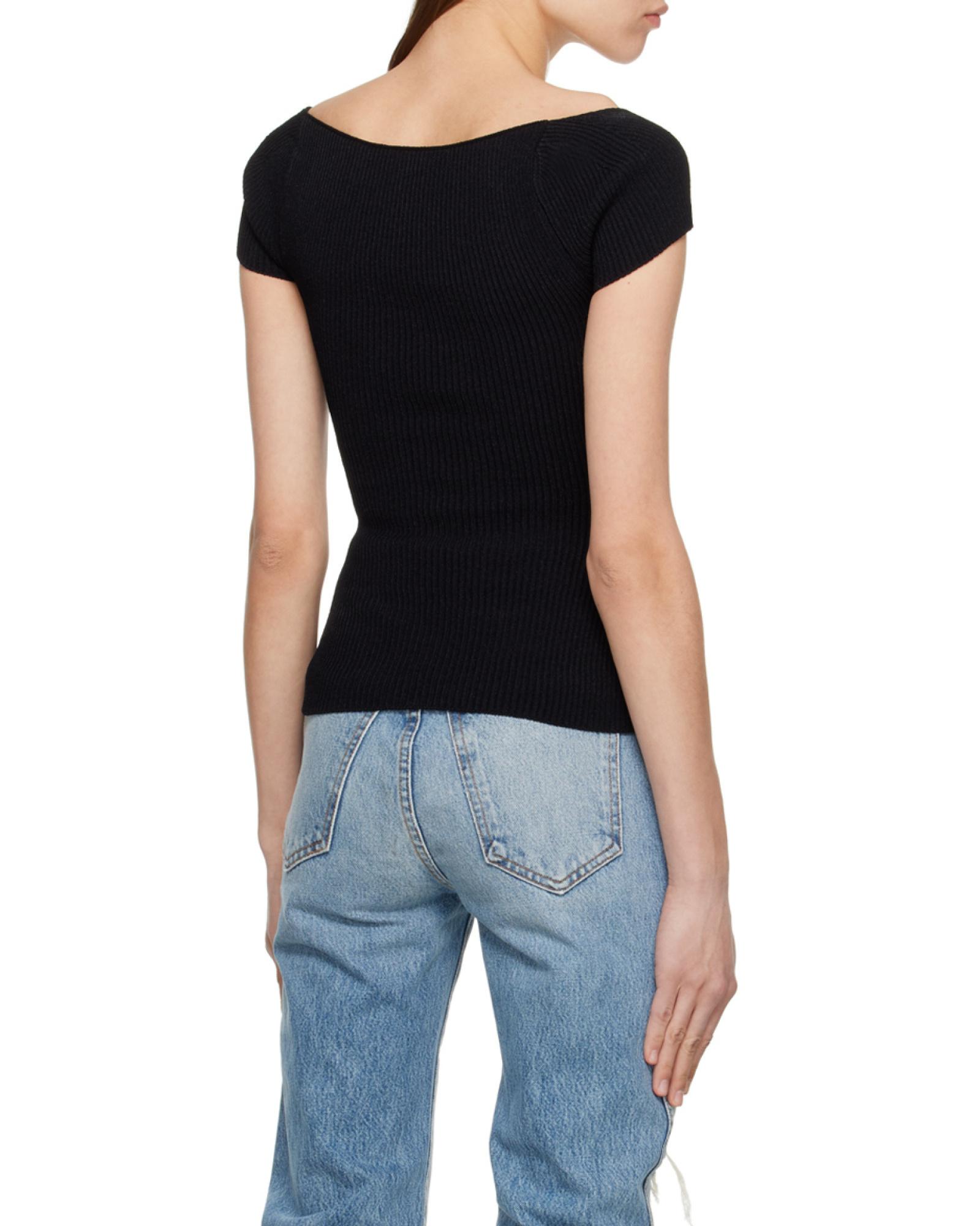KHAITE Ista Cap-Sleeved Knitted Top in Black | Lyst