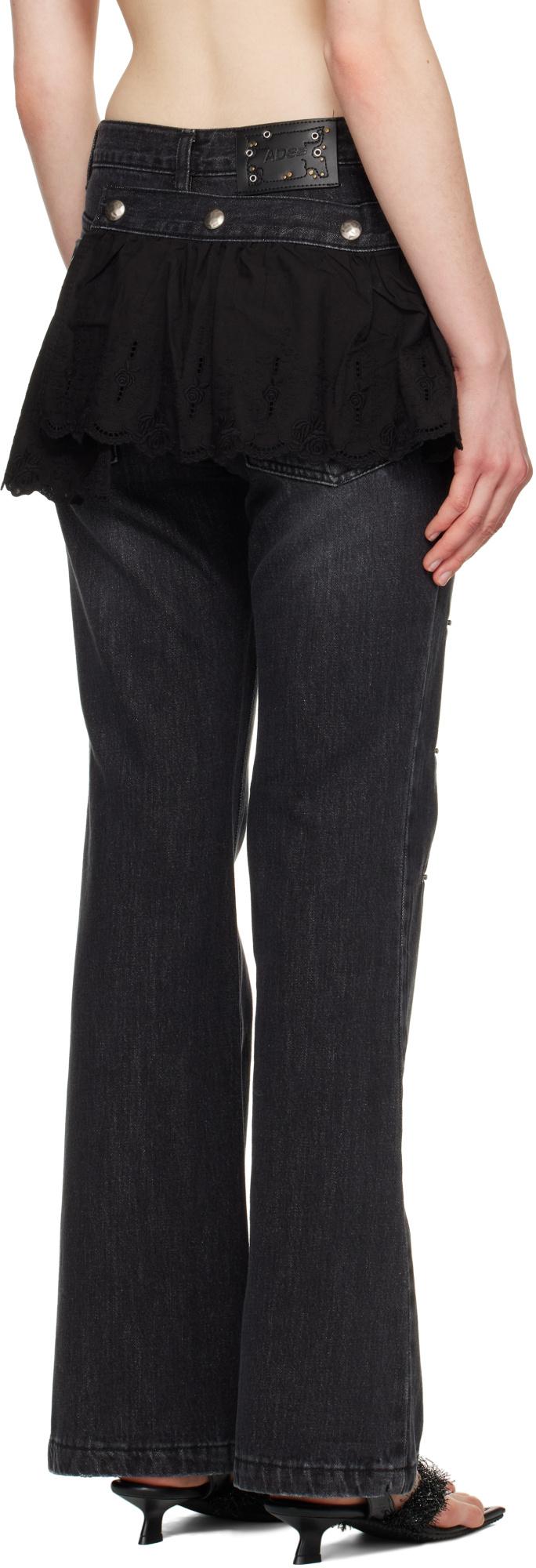 ANDERSSON BELL Flower Lace Attached Bootcut Jeans in Black