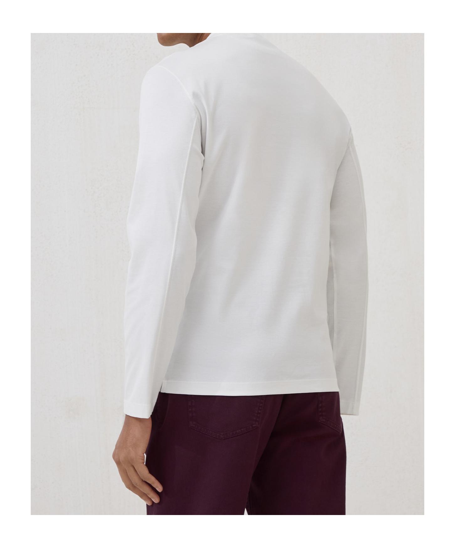 Tシャツ・カットソー Brunello Cucinelli Long-Sleeve White Knit Top With Unique Brunello Cucinelli - White Cotton Monili & Ribbed Long