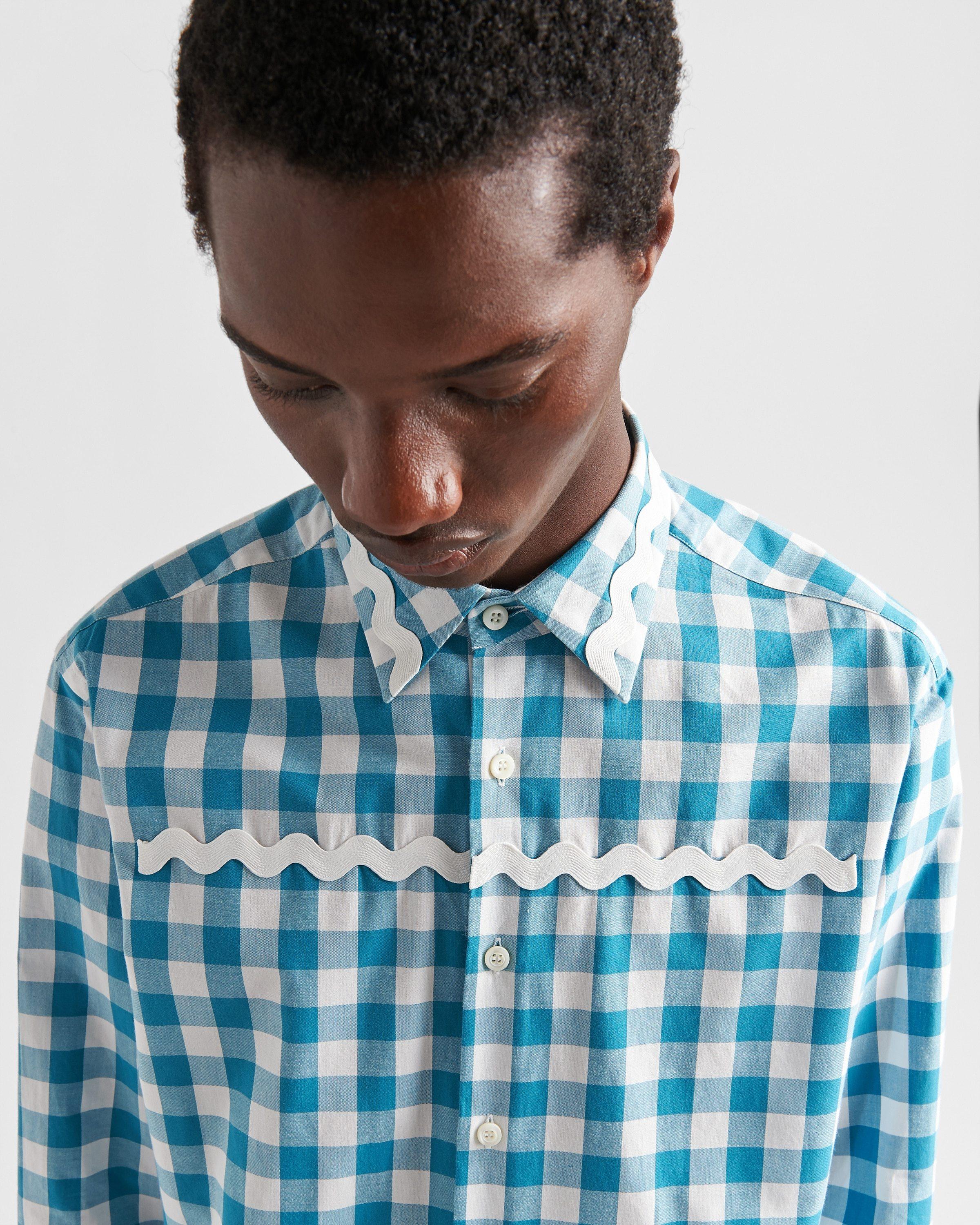 Prada Check-Printed Buttoned Shirt in Blue for Men | Lyst