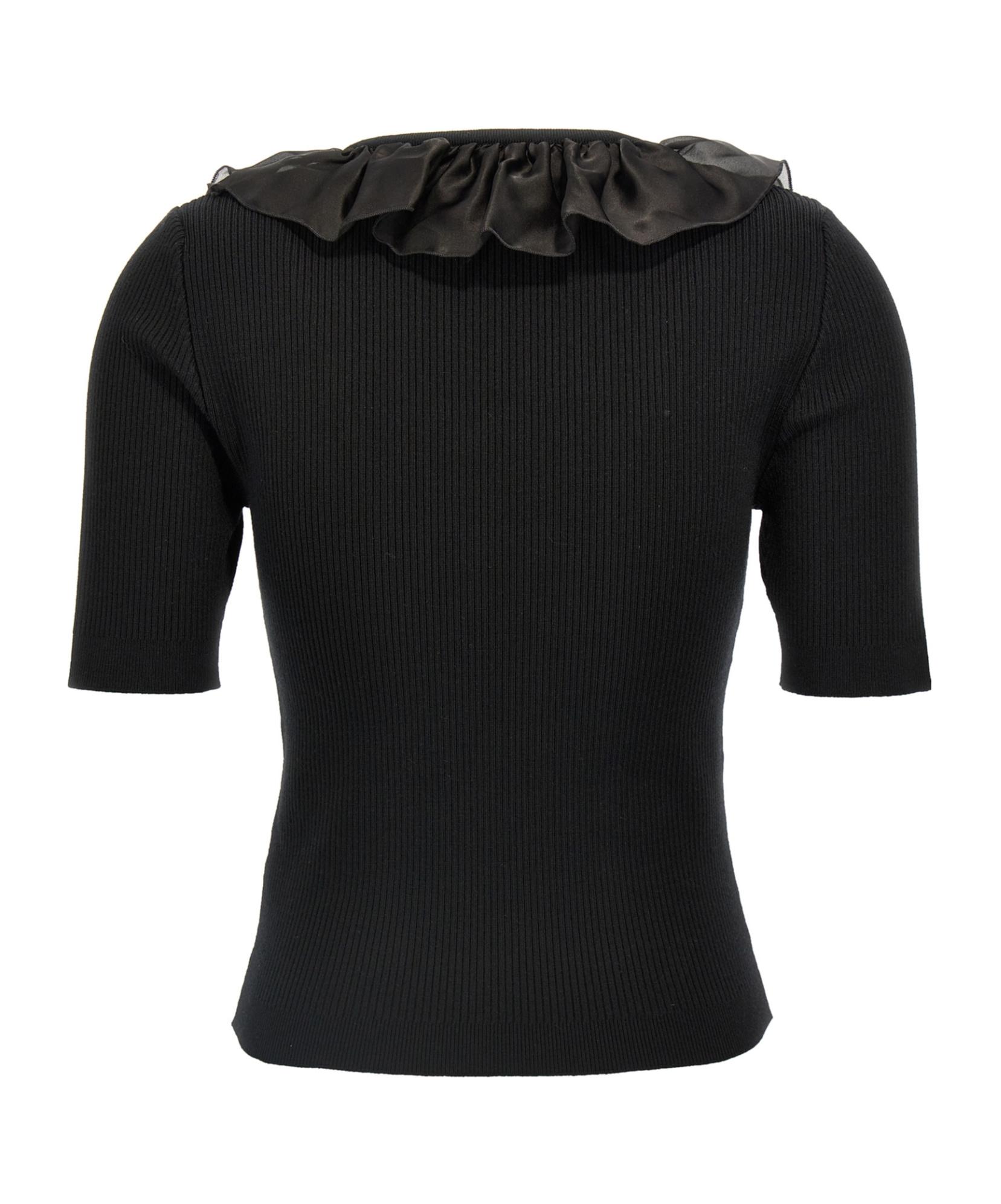 Tシャツ・カットソー ALESSANDRA RICH SS25 Ruffle t-shirt (FABX4045K4514 0001) Alessandra Rich crystal-embellished graphic-print T-shirt