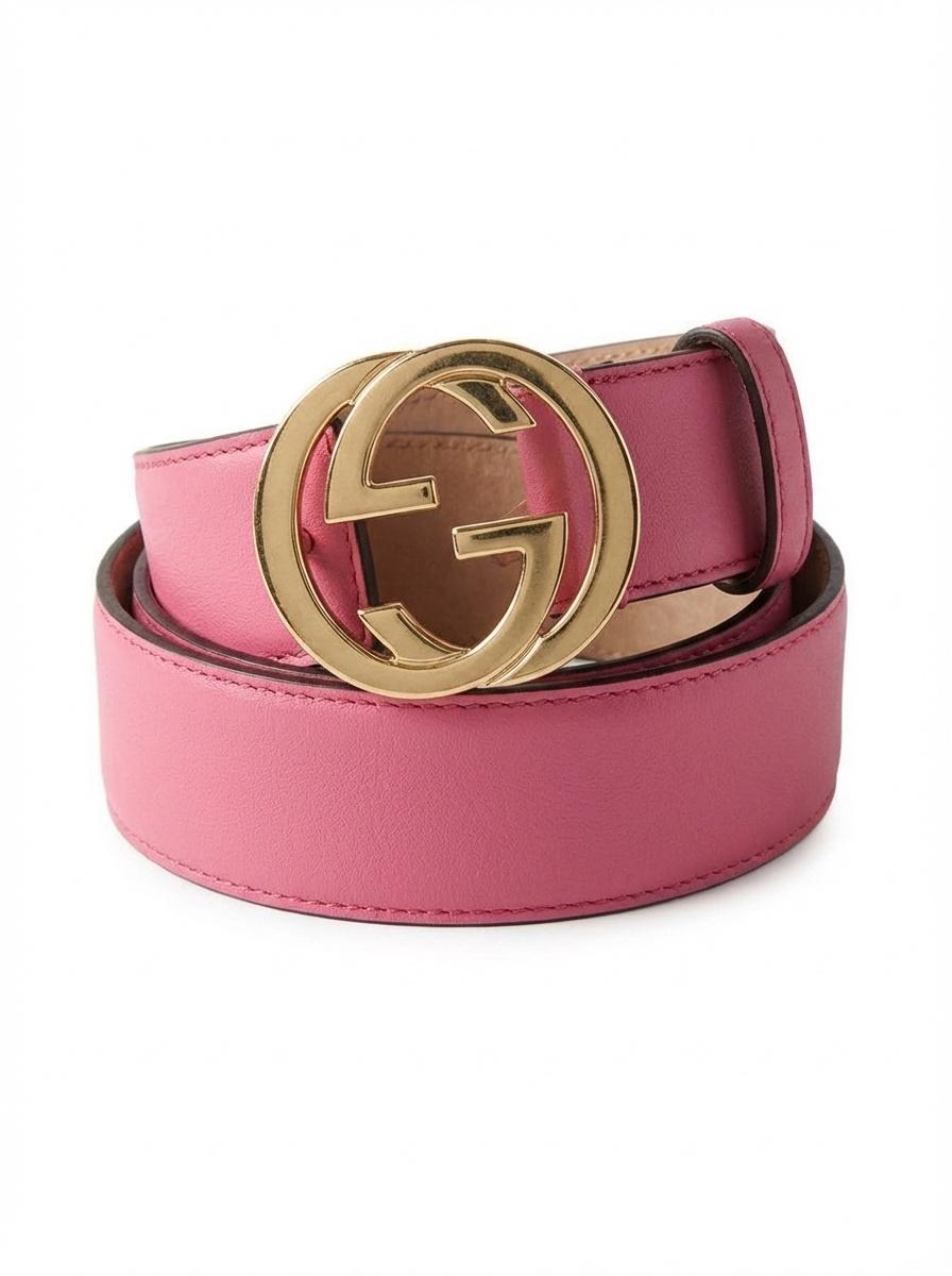 Gucci Pink Leather Belt with Gold Interlocking G Buckle Gucci Circular Logo-buckle Leather Belt in Pink | Lyst UK main image 3