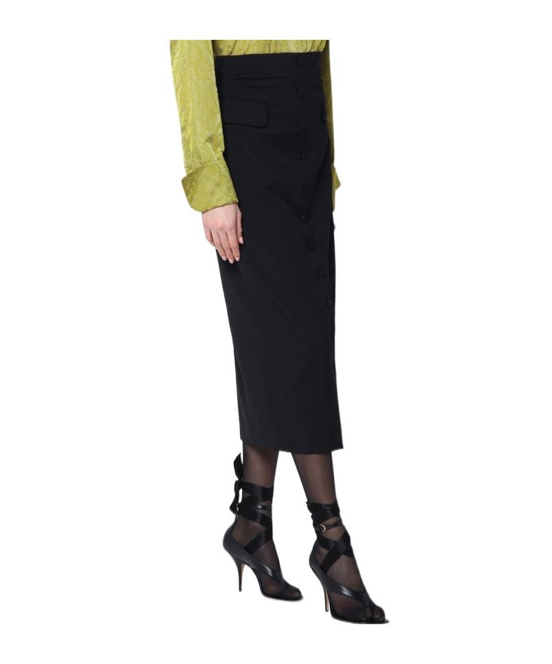 スカート DRIES VAN NOTEN BLACK WOOL AND MOHAIR MIDI SKIRT Dries van Noten Black Wool Skirt with Gold Embellishment