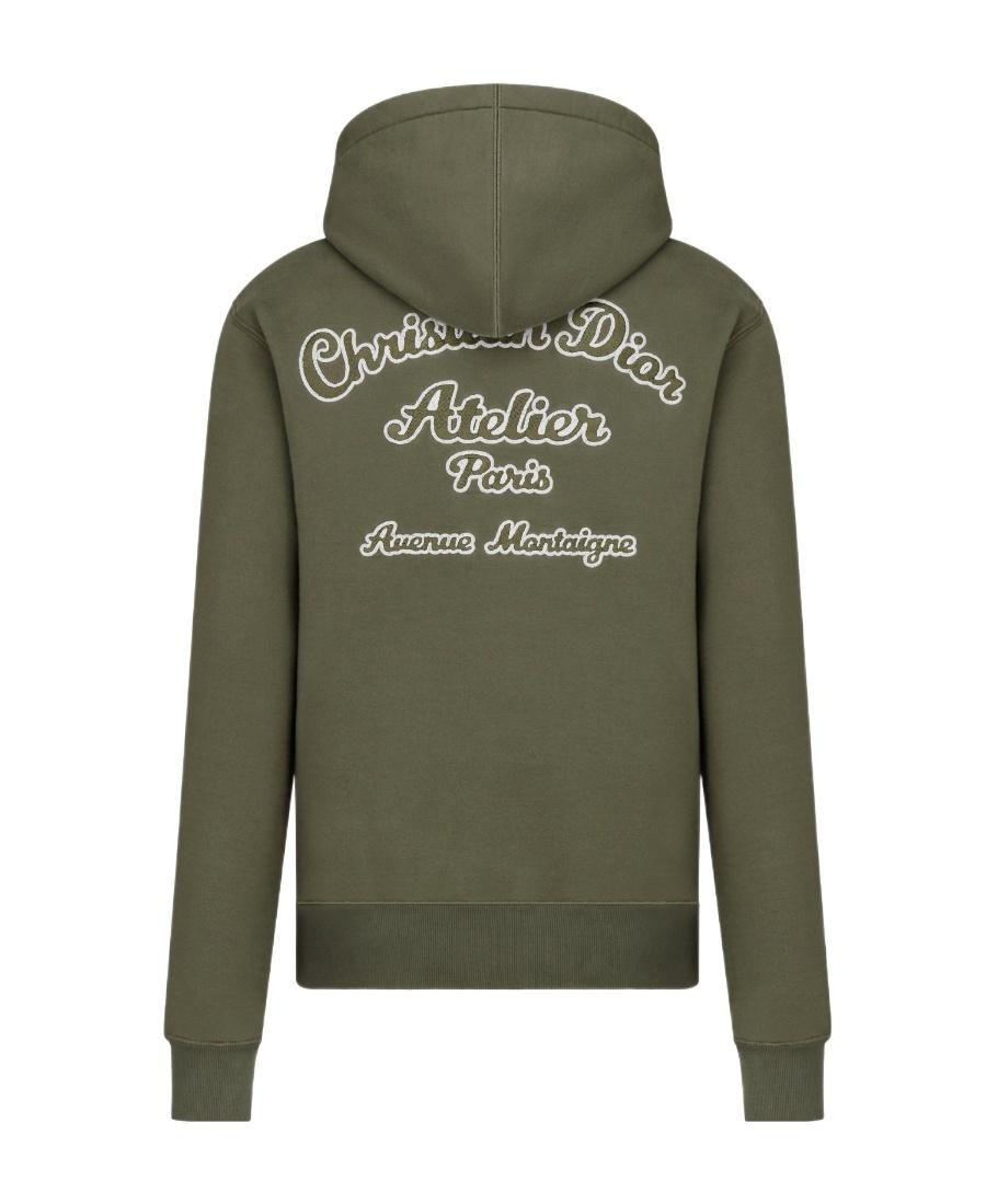 Dior Homme Logo Embroidered Drawstring Hoodie in Green for
