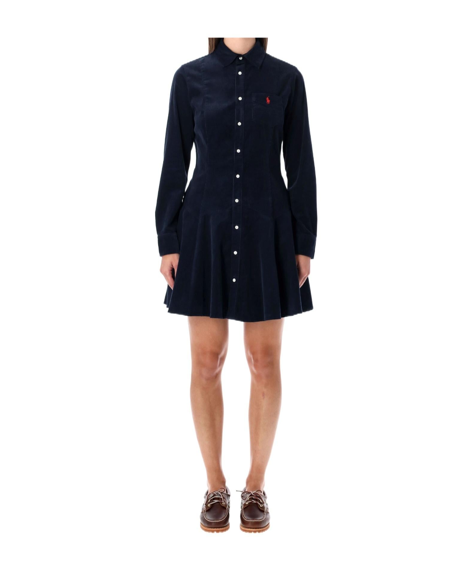 Polo Ralph Lauren Corduroy Flared Shirt Mini Dress in Blue | Lyst