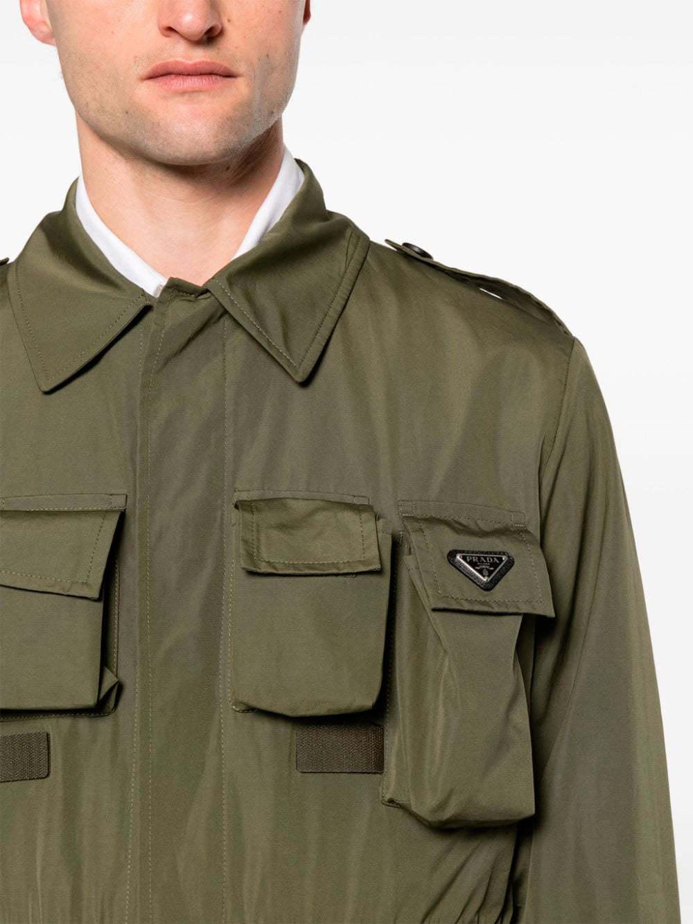 Prada Multi-Pocket Cotton Military Jacket in Green for Men | Lyst