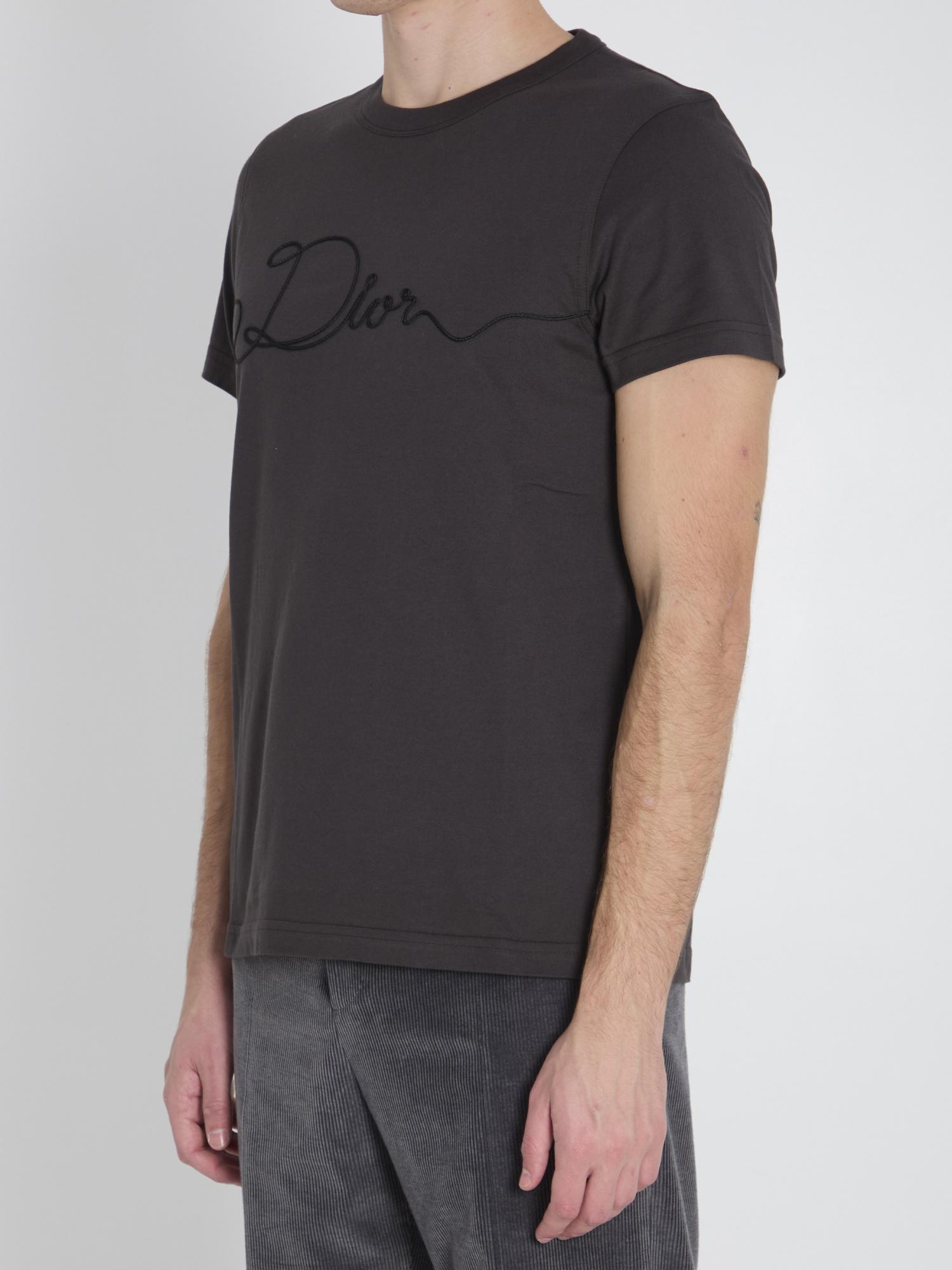 Dior Homme Ribbon Logo Detailed Crewneck T-Shirt in Green for Men