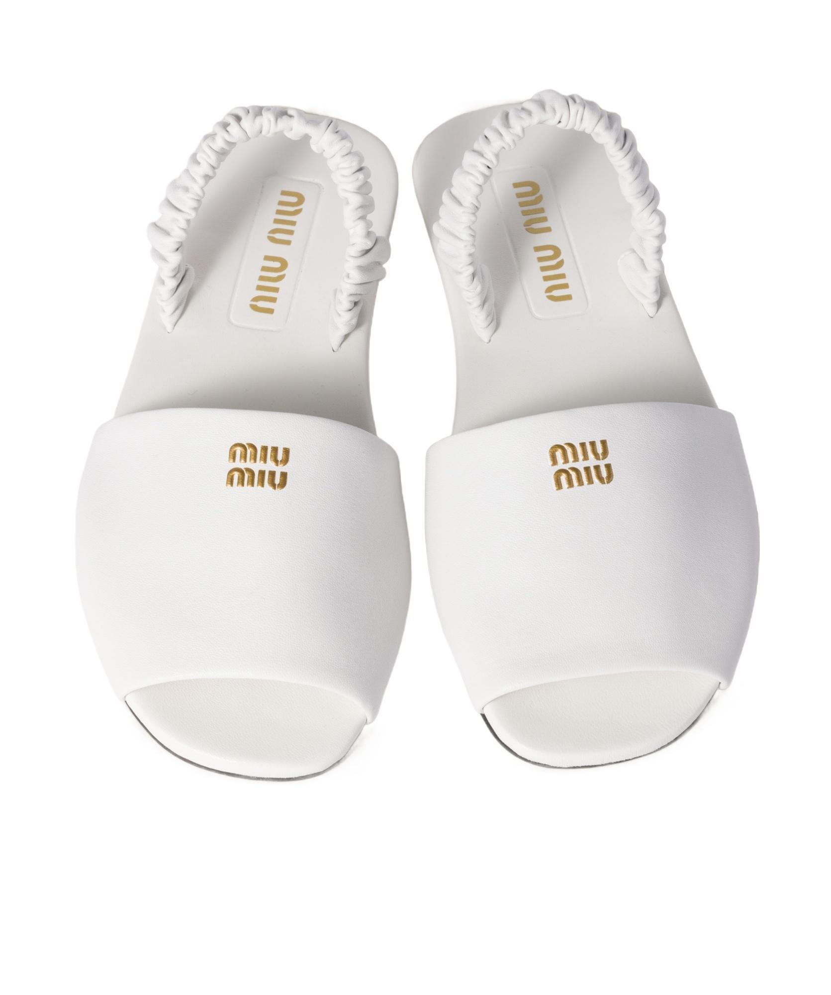 Miu Miu Ruches Nappa Leather Sandals in White | Lyst