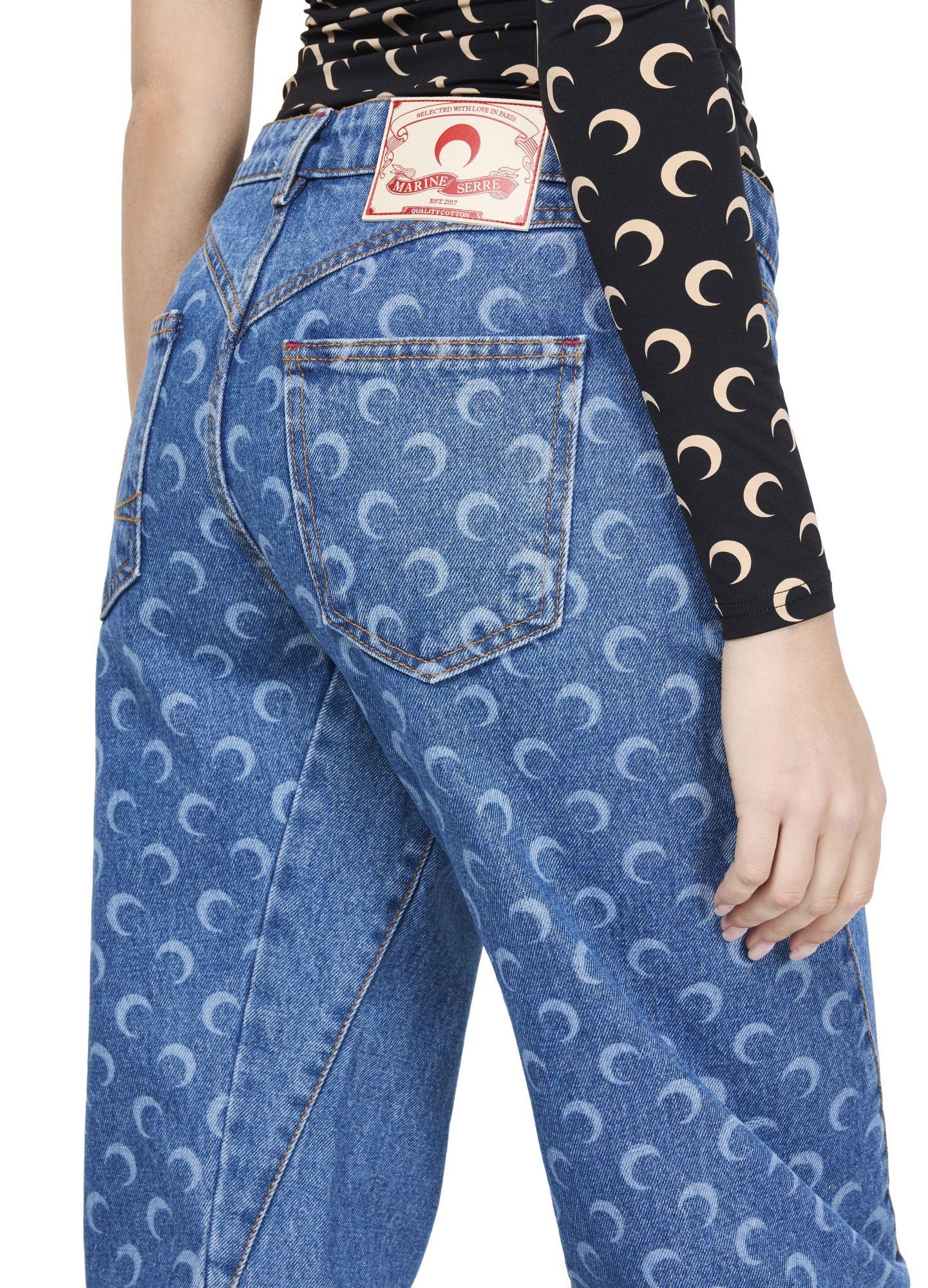 【MARINE SERRE】Moon ミドルライズストレートジーンズ Moon Laser Denim Straight Jeans • Marine Serre