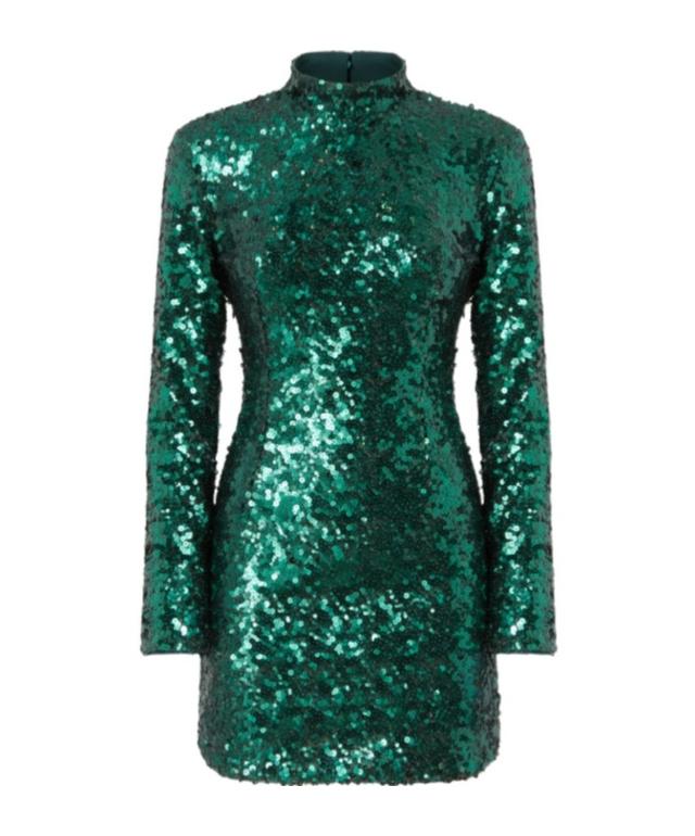 chinese dress ladies Party Must-have Sequin Long Sleeve Feather Trim Stretch Mini Dress  roschic