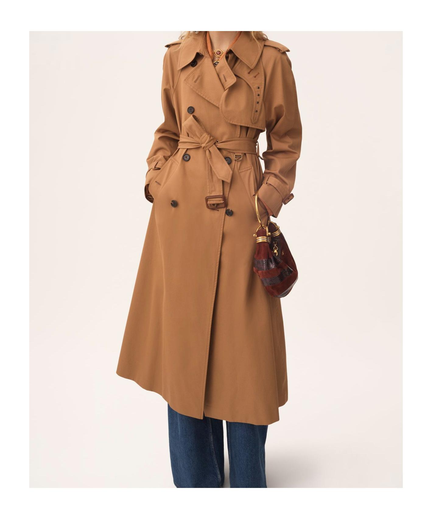 トレンチコート CHLOE LONG WATER-REPELLENT BEIGE TRENCH COAT Chloé Long water-repellent beige trench coat in cotton