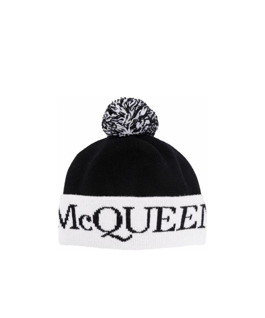 Alexander McQueen Mcqueen Intarsia-Knit Logo Wool Beanie in White 