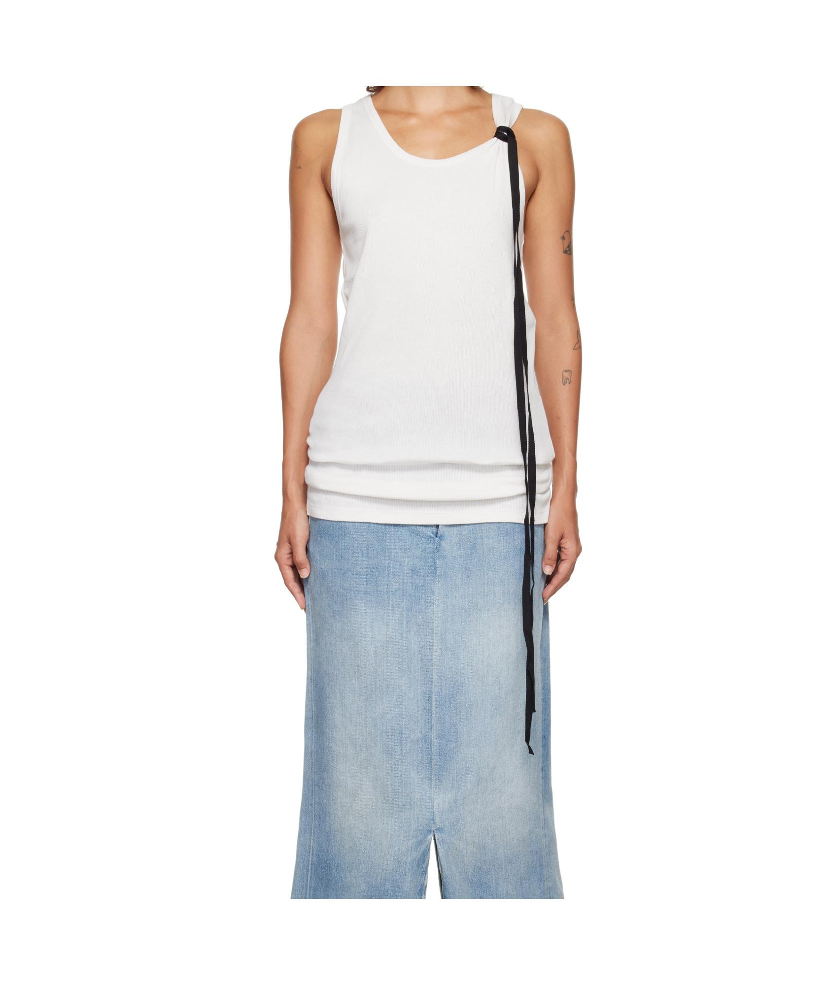 ANN DEMEULEMEESTER ホワイト タンクトップ S アンドゥムルメステール ANN DEMEULEMEESTER 息子 プリント