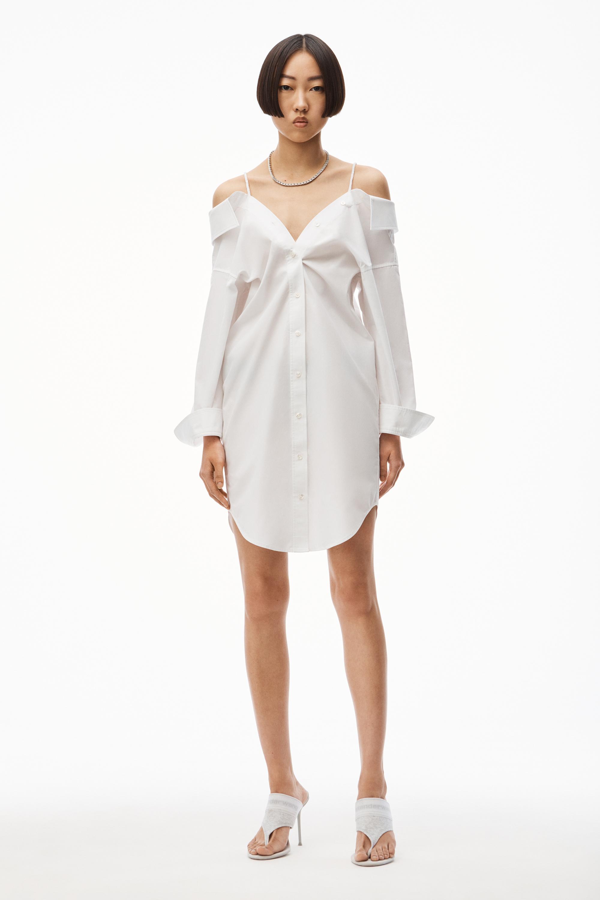 Alexander Wang T By Off-Shoulder Shirt Dress in White | Lyst