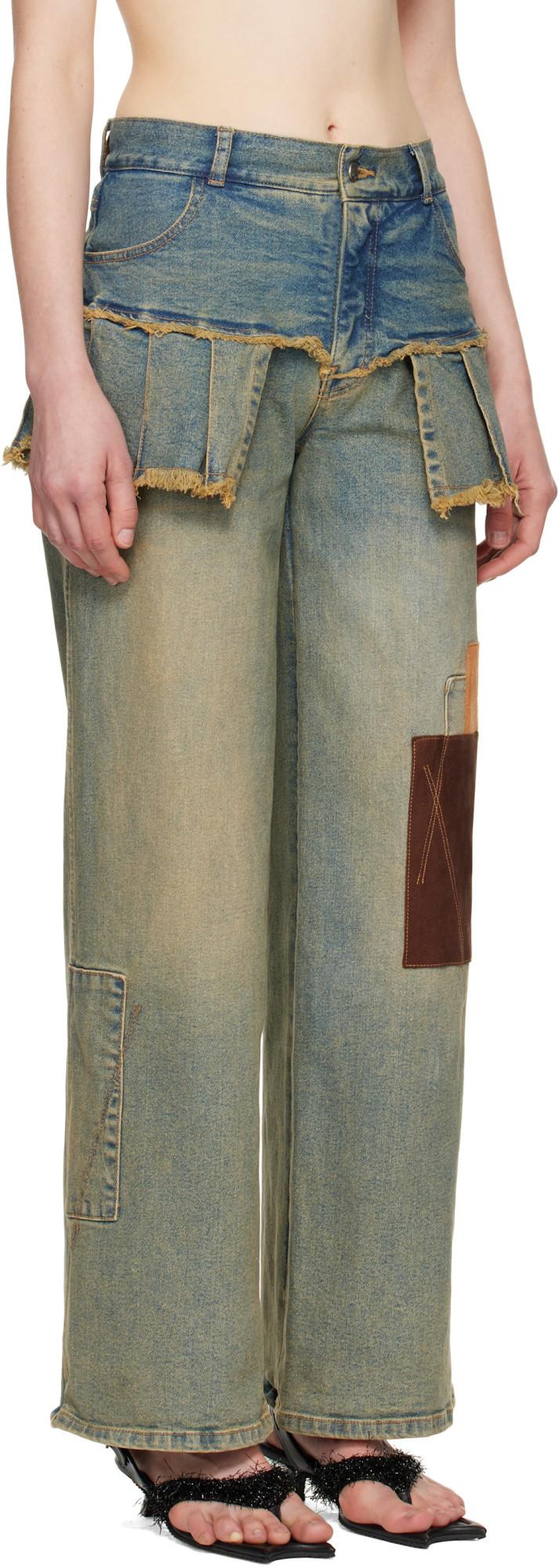 【ANDERSSON BELL】 PATCHWORK DENIM PLEATS SKIRT JEANS PATCHWORK DENIM PLEATS SKIRT JEANS apa799w(WASHED BLUE