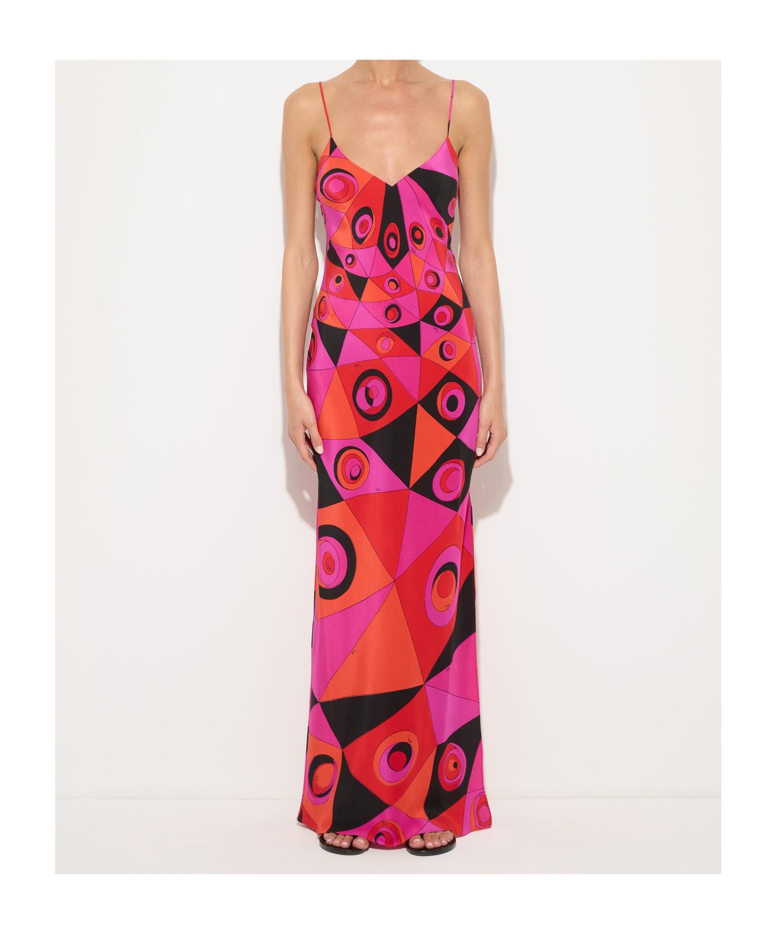 navy blue dress for baby girl Iride halterneck satin jersey maxi dress in pink - Pucci main image 0